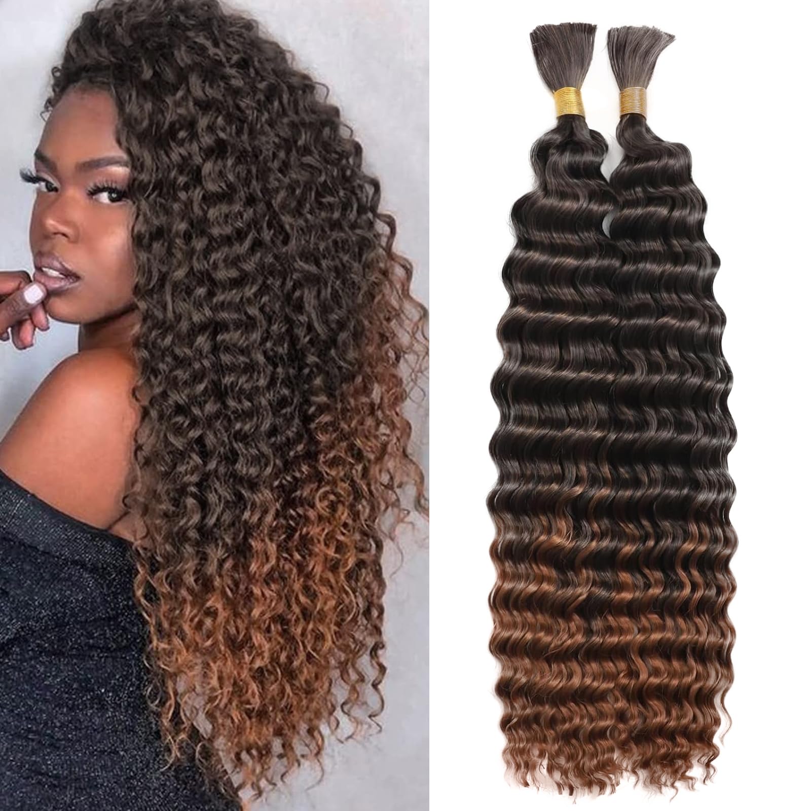 LPARMJIT Deep Wave Bulk hair for Braiding 18 inch 2 Bundles/Pack No Weft for Braiding Wavy Synthetic Braiding Hair Extensions for Boho Braids (T30