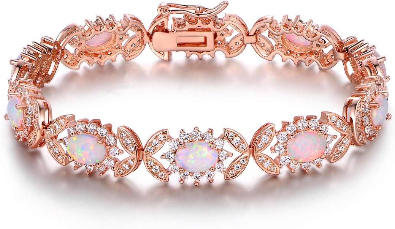 Barzel 18K White Gold or Rose Gold Plated Created Opal Tennis Bracelet