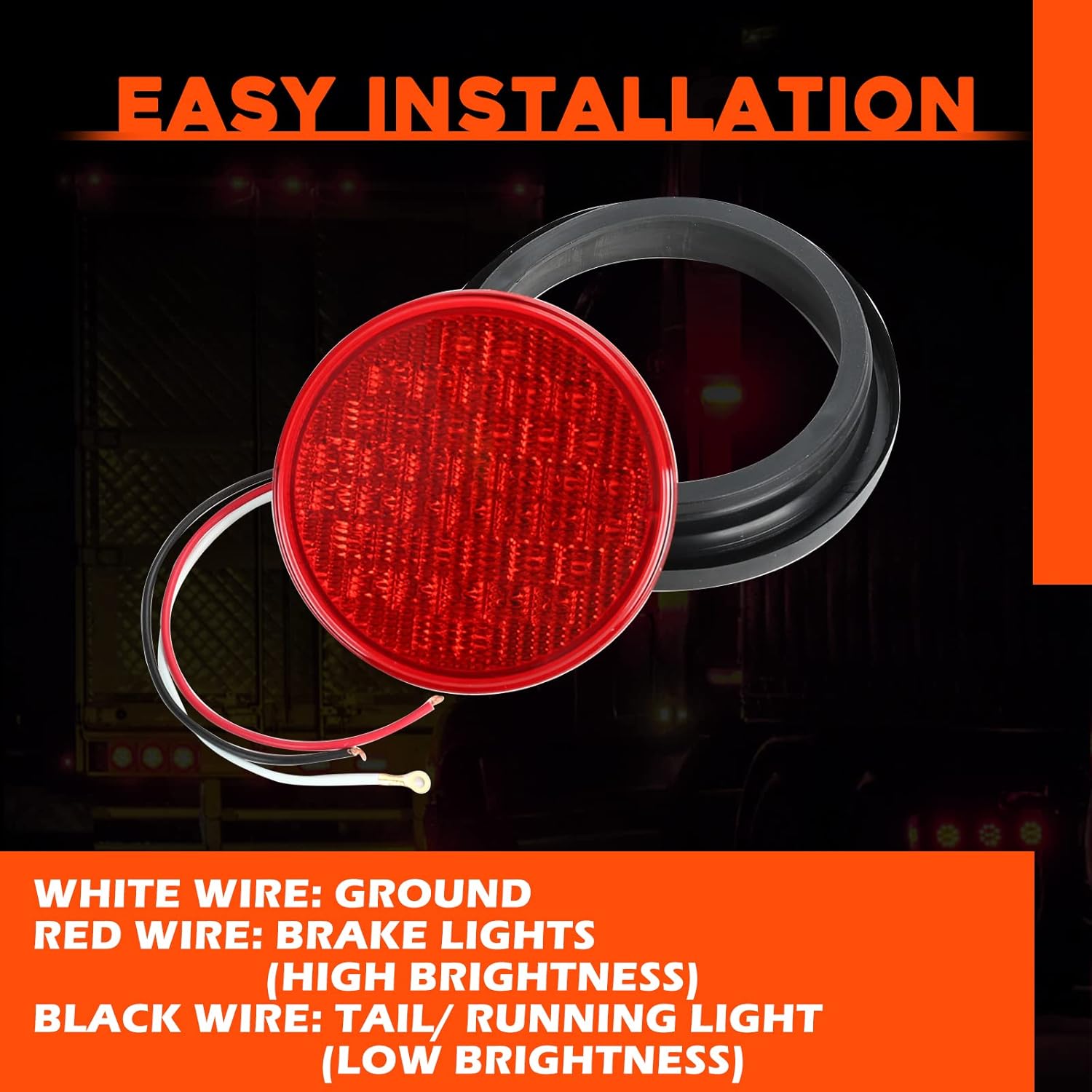4Pcs 4" Round Red 40 LED Trailer Tail Lights, Grommet Plug Waterproof Stop Turn Signal Stop Brake Trailer Lights for Trucks Trailers RV Bus