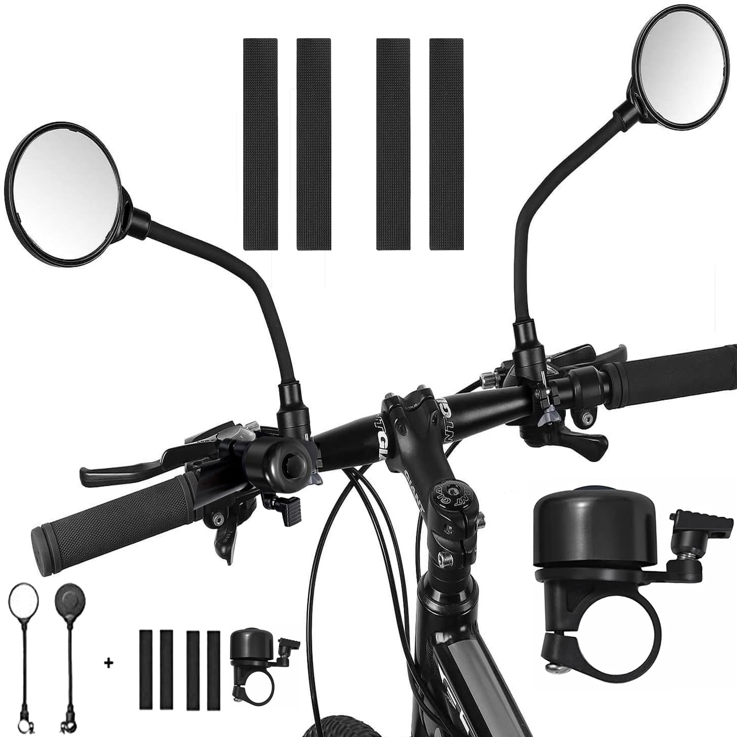 360° Adjustable Bike Mirrors 2PCS - Durable Handlebar Mirror for E-Bike, Scooter, Mobility Scooter | Universal Fit Adults & Teens (Bike mirror with Bell)