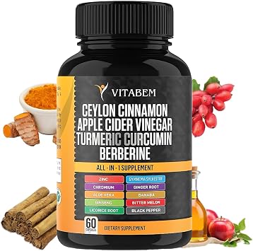 Ceylon Cinnamon Capsules 3000mg Turmeric 3000mg Apple Cider Vinegar 3000 mg Ginseng 2000mg Aloe Vera 2000mg Berberine Supplement 1200mg + Banaba | Bitter Melon | Gymnema | Ginger Root - 60 Count