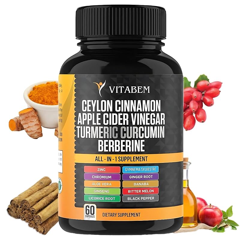 Vitabem Suplemento Fitoterápico de Canela-do-Ceilão, Cúrcuma, Vinagre de Maçã, Ginseng, Aloe vera e Berberina 3000 mg, 3000 mg, 3000 mg, 2000 mg, 2000 mg e 1200 mg — 60 cápsulas
