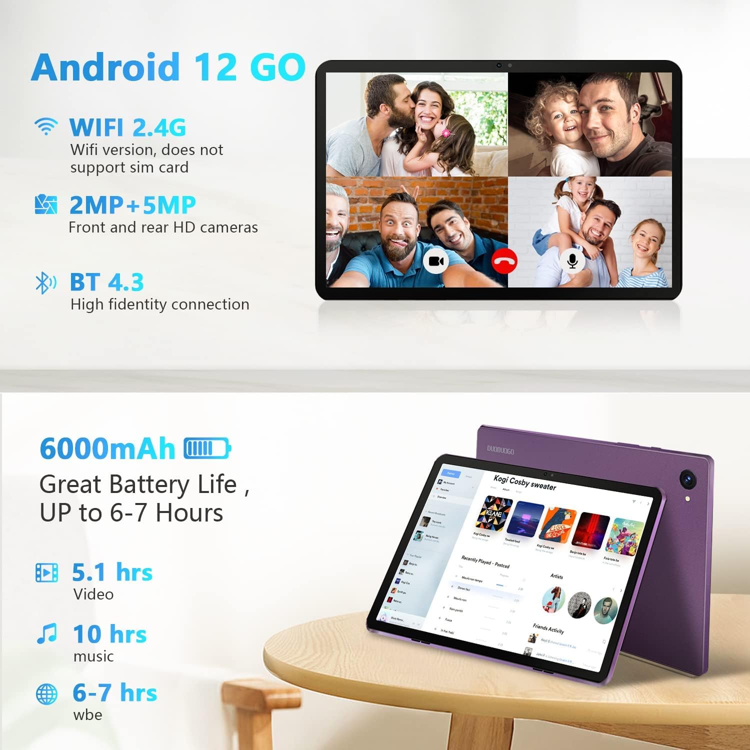 Tablet 10 Pollici Android 12, Tablet in Offerta 4GB RAM (4GB Estensibile) +64GB ROM, 5G/2.4G Dual WiFi, Tablet IPS 8-Core, Dual Caméra, 6000mAh, Tablet con Wifi offerte Bluetooth Netflix Type-C