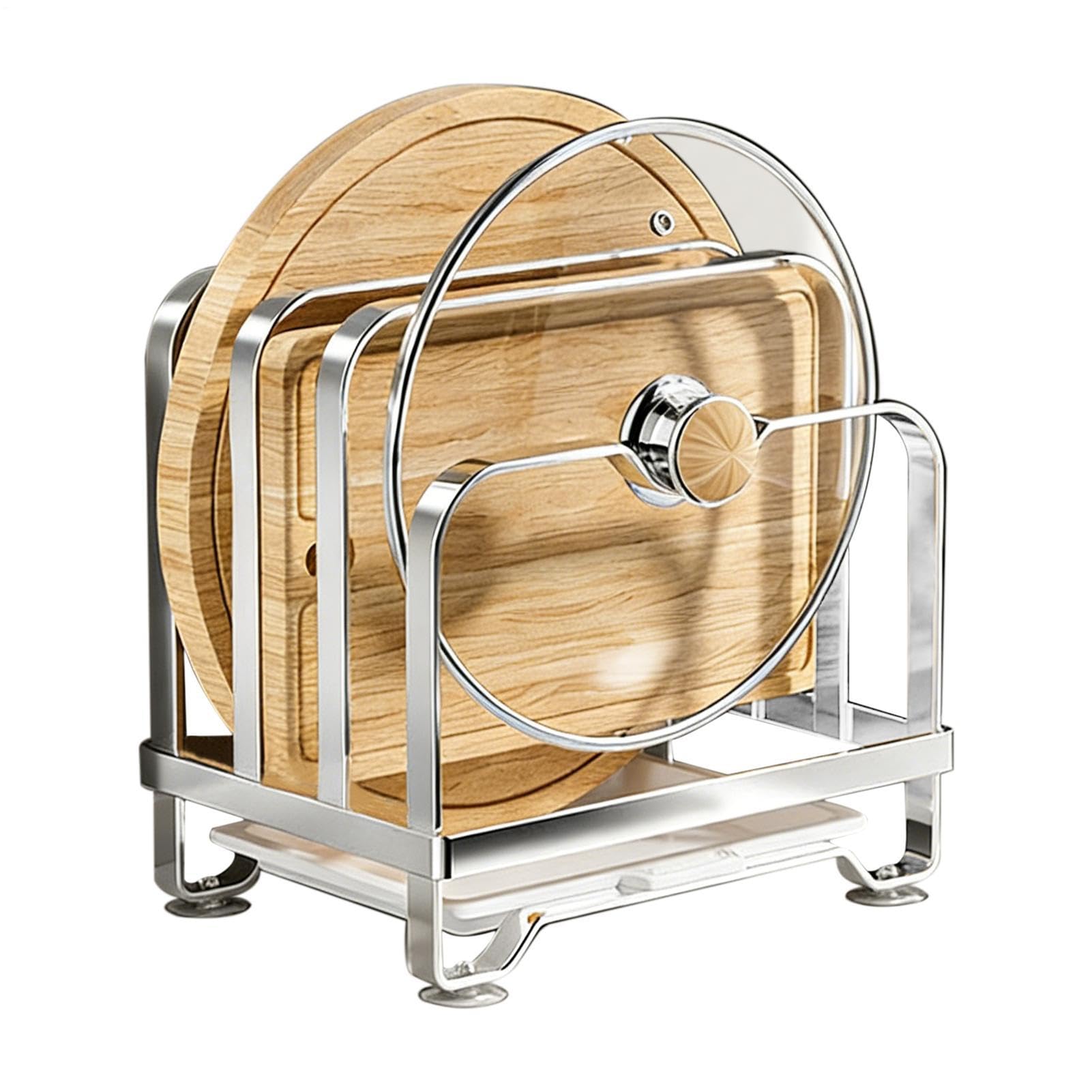 Organizer per pentole, scaffale portaoggetti a 3 livelli in acciaio | Organizer multifunzione per utensili da cucina per utensili, tagliere, vassoio
