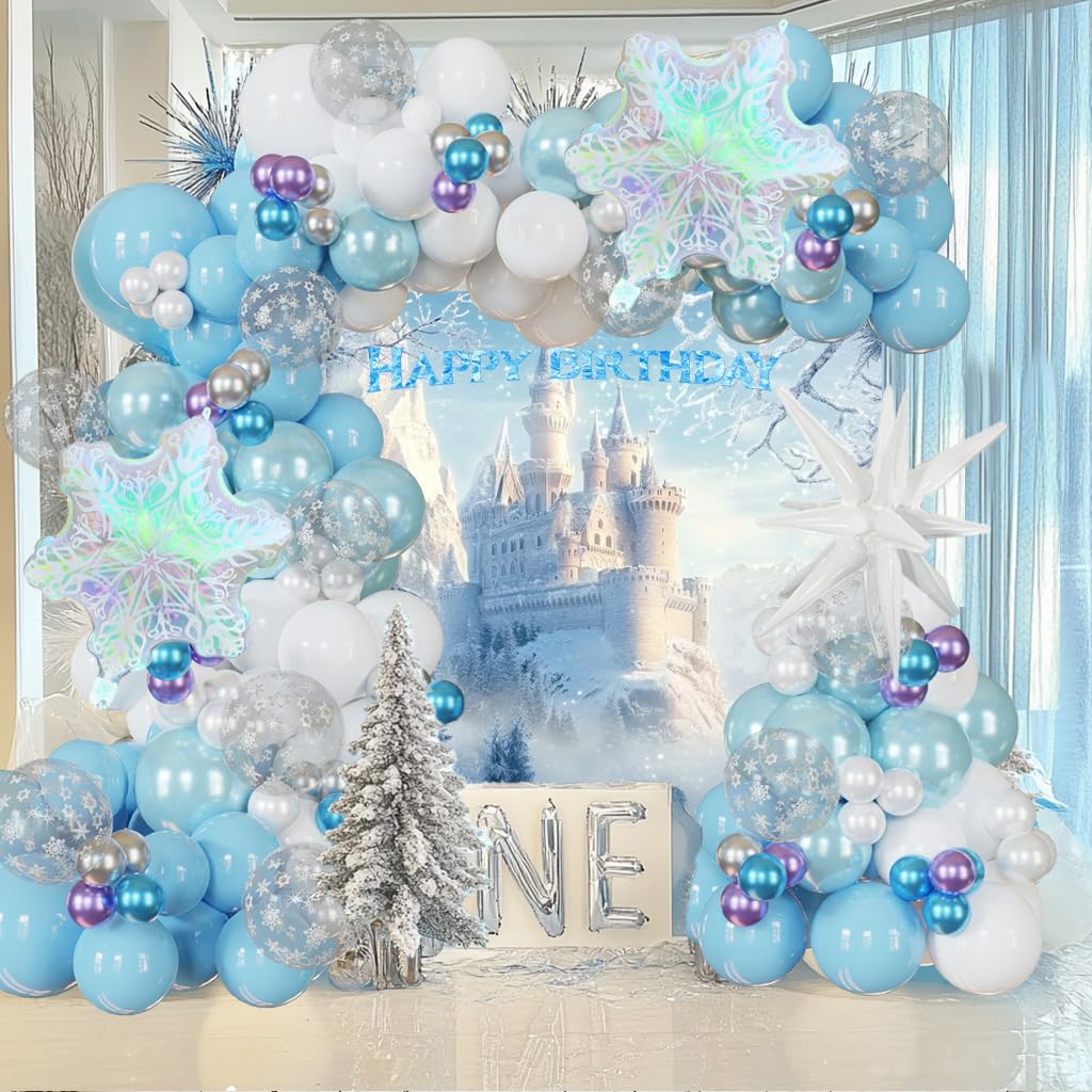 Winter Wonderland Snowflake Balloon Arch Kit - 156 Piece Frozen Party Decorations