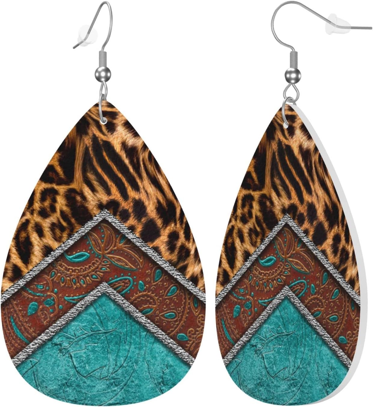 Leopard Print Blue Green Brown Faux Leather Teardrop Earrings for Women Drop Dangle Earrings - Image 2
