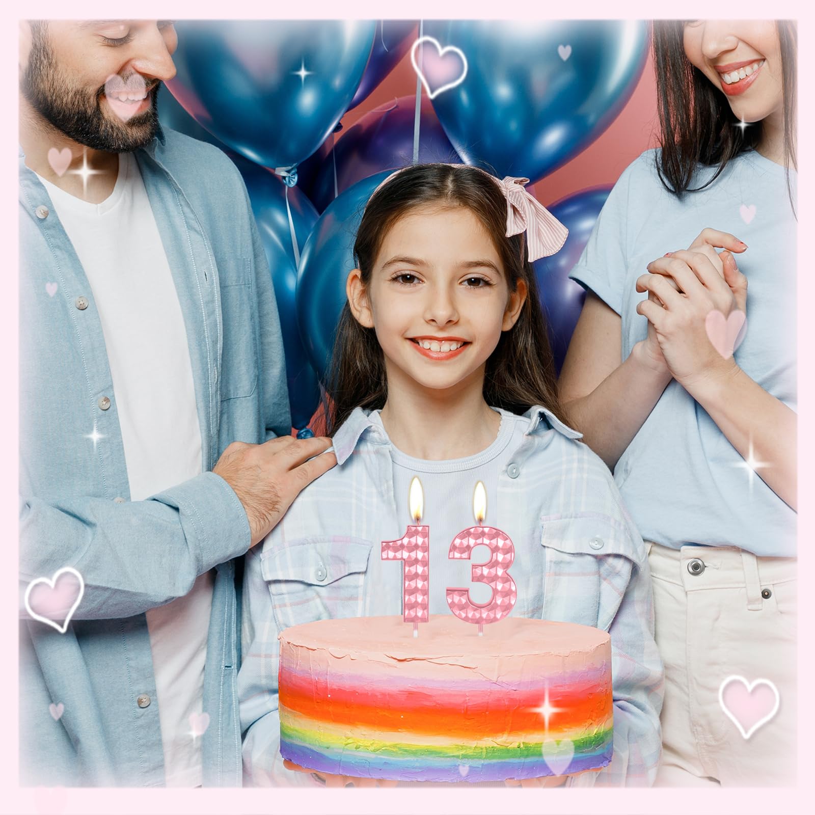 Velas rosas de cumpleaños número 17, diseño de diamante 3D número 17, decoración de pastel de feliz cumpleaños 17 para niñas y mujeres, cumpleaños, aniversario, boda, fiesta, suministros de