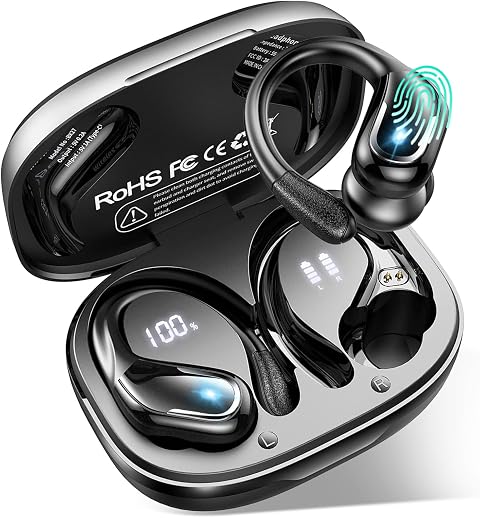 Bluetooth Kopfhörer Sport mit App, 75Std Kopfhörer Kabellos Bluetooth 5.4 | 2026 HiFi Stereo Bass, ENC Noise Cancelling Headphone, IPX8 Wasserdicht Earbud, USB-C in-Ear Ohrhörer Joggen Gym Android iOS
