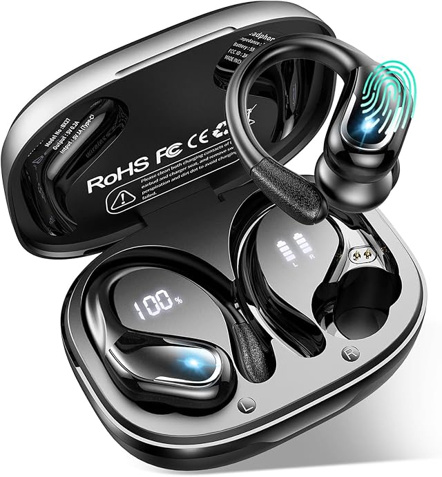 Bluetooth Kopfhörer Sport mit App, 75Std Kopfhörer Kabellos Bluetooth 5.4 | 2026 HiFi Stereo Bass, ENC Noise Cancelling Headphone, IPX8 Wasserdicht Earbud, USB-C in-Ear Ohrhörer Joggen Gym Android iOS