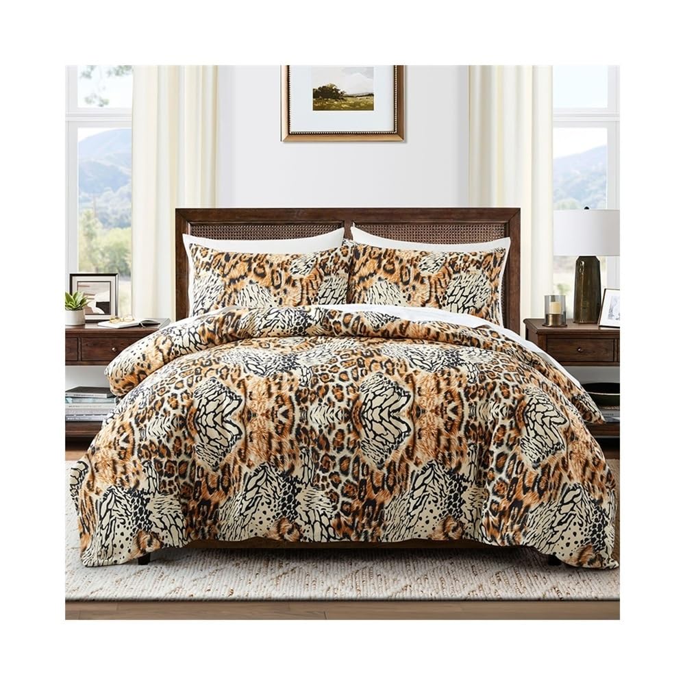 VHKJewE Tiger Print Animal Pattern All Season Bedding Set with Reversible Quilt Cover and Pillow Shams Set(US Queen(229x229cm))