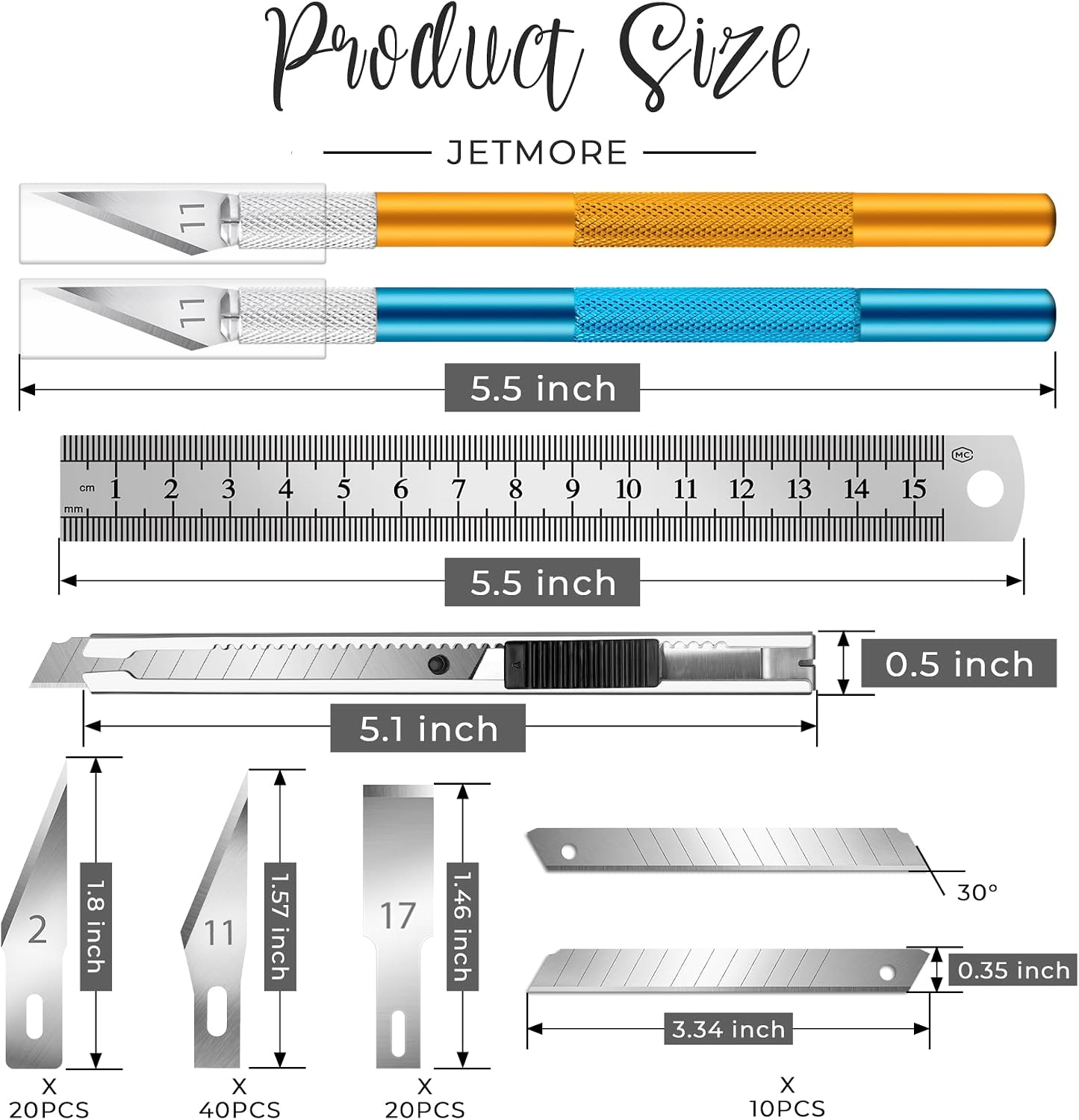 Jetmore 94 Pack Exacto Knife Craft Knife Kit, 2 Precision Exacto Knife Set, 80PCS #2/#11/#17 Hobby Knife Blades with Storage Case, Exacto Knife for DIY, Art Work, Cutting, Carving