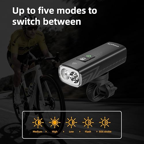 Miniatura 3 de Faro delantero de bicicleta de 2200 lúmenes, 5 modos, 4500 mAh, para conducción nocturna, aleación de aluminio, IPX6, impermeable, luces de