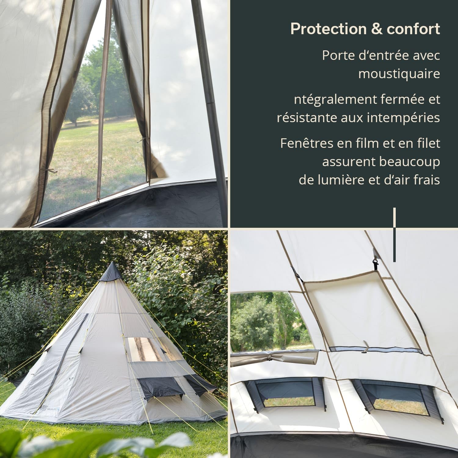 Skandika Tipi Goathi Tente d'Extérieur 6/10 Personnes | Camping Imperméable, Sol Cousu, Moustiquaire, Hauteur 2,5 m, Colonne d'Eau 3000 mm | Festival