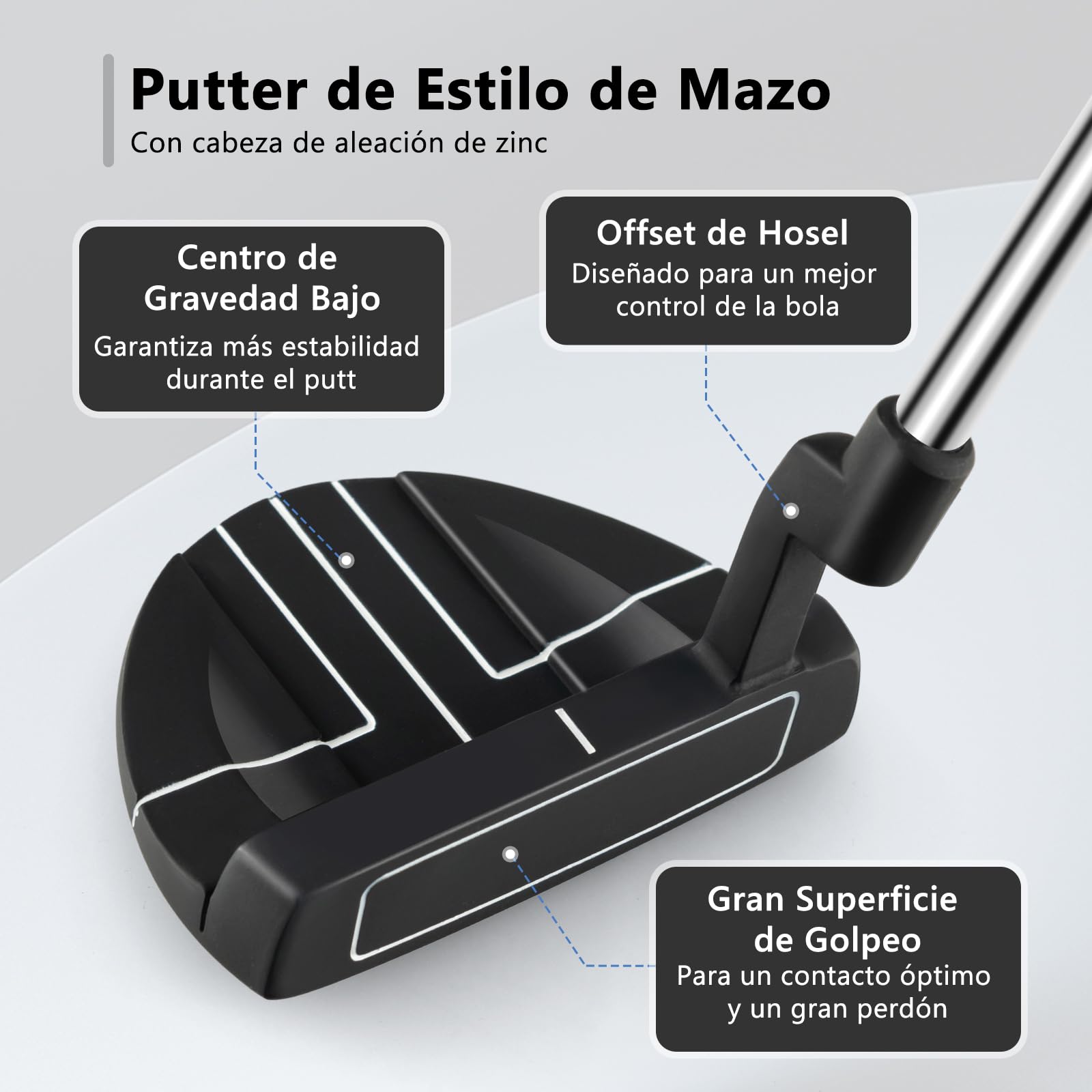 GYMAX Putter Estilo Mazo De 89 Cm con Ayuda De Alineación, Agarre De Goma Y Cubierta para La Cabeza, Superficie De Golpe Ranurada, Cabeza De Aleación De Zinc, Putter De Golf para Diestros