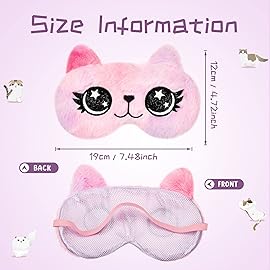 Geyoga 3 Pieces Sleep Mask for Kids, Girls Plush Sleeping Eye Cover Soft Eye Blindfold Cover Animal Shade for Kids(Colorful,Cat, Bear, Panda Style)
