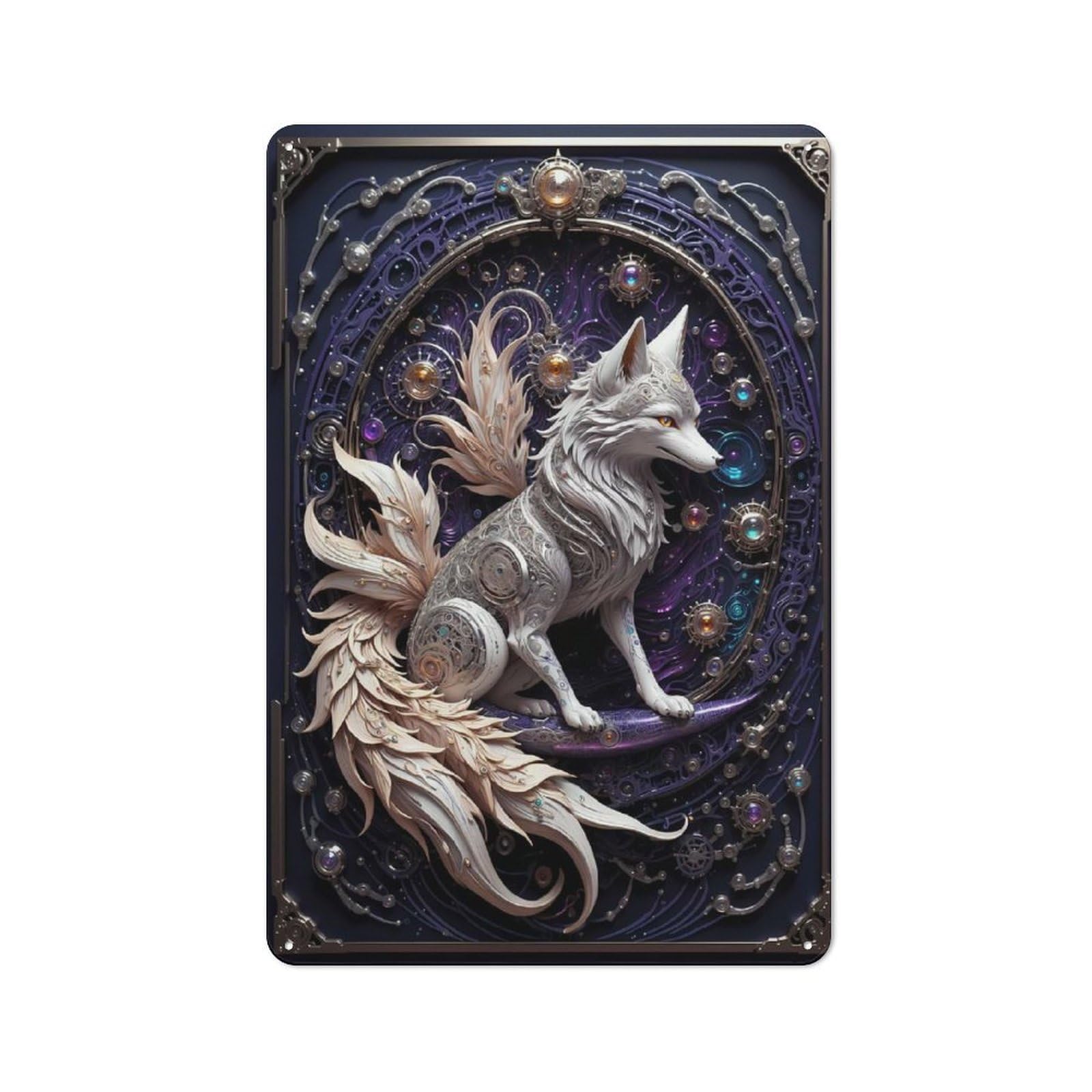 Junmoney Style-10 Metal Wall Sign 30X20cm Featuring Guardian Steampunk Fox For Café Or Restaurant, A New Home Present For Hospitality Interior Collectors