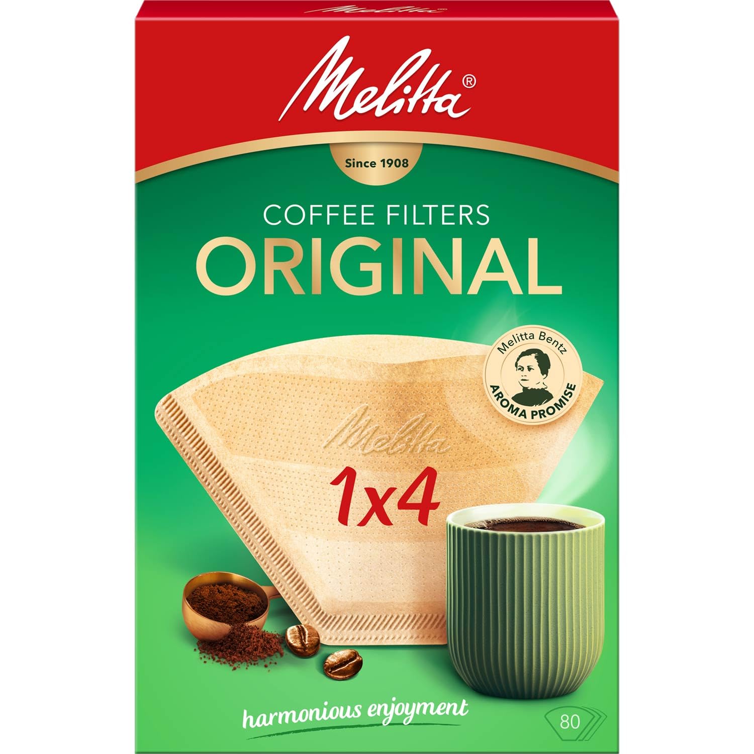 Melitta Original Coffee Filters Size 1x4, 80 Coffee Filters, for Filter Coffee Makers, Brown