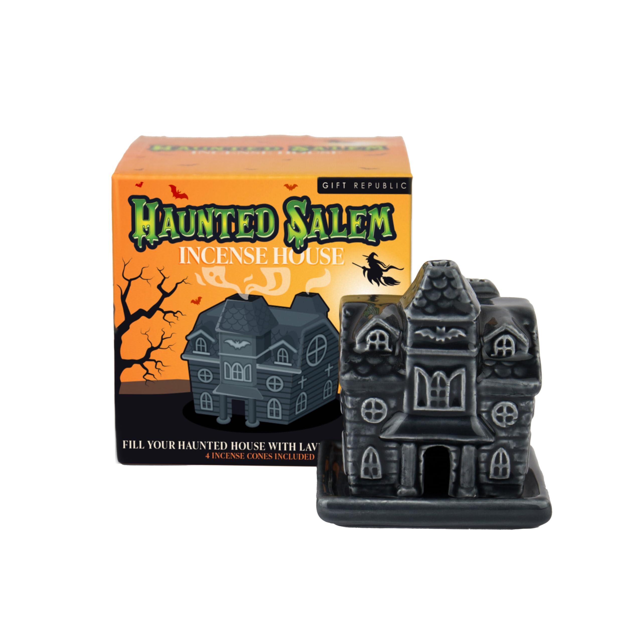 Gift Republic Haunted Salem House Incense Burner  Spooky Incense Holder with Lavender Scent, Perfect Autumn Homeware Gift Home Scent Halloween Décor