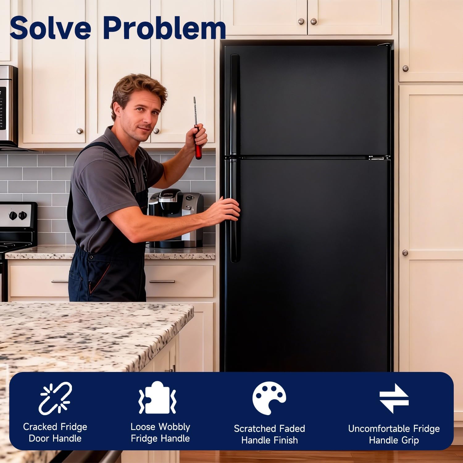 Refrigerator Black Door Handle Assembly Replacement Door Handle Set Compatible with GE Refrigerator Replace#: WR12X32350 WR12X48768 WR12X21196 AP6985343 PS12749320