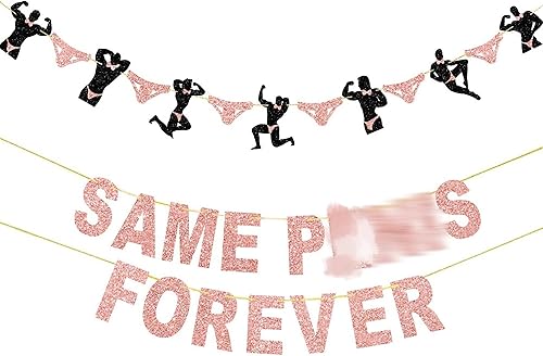 Decoraciones de despedida de soltera, pancarta de fiesta con purpurina de oro rosa, letrero de fiesta de despedida de soltera "Same Forever",