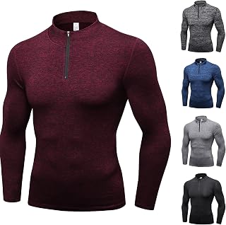 Men's Sports Base Layer Compression Shirt Long Sleeve Running Tops Cool Dry Sports Sweatshirt Zipper Casual Compression Vest Comfortable Tight Fit Body Shaper Compresses Fitness Tights for Workout