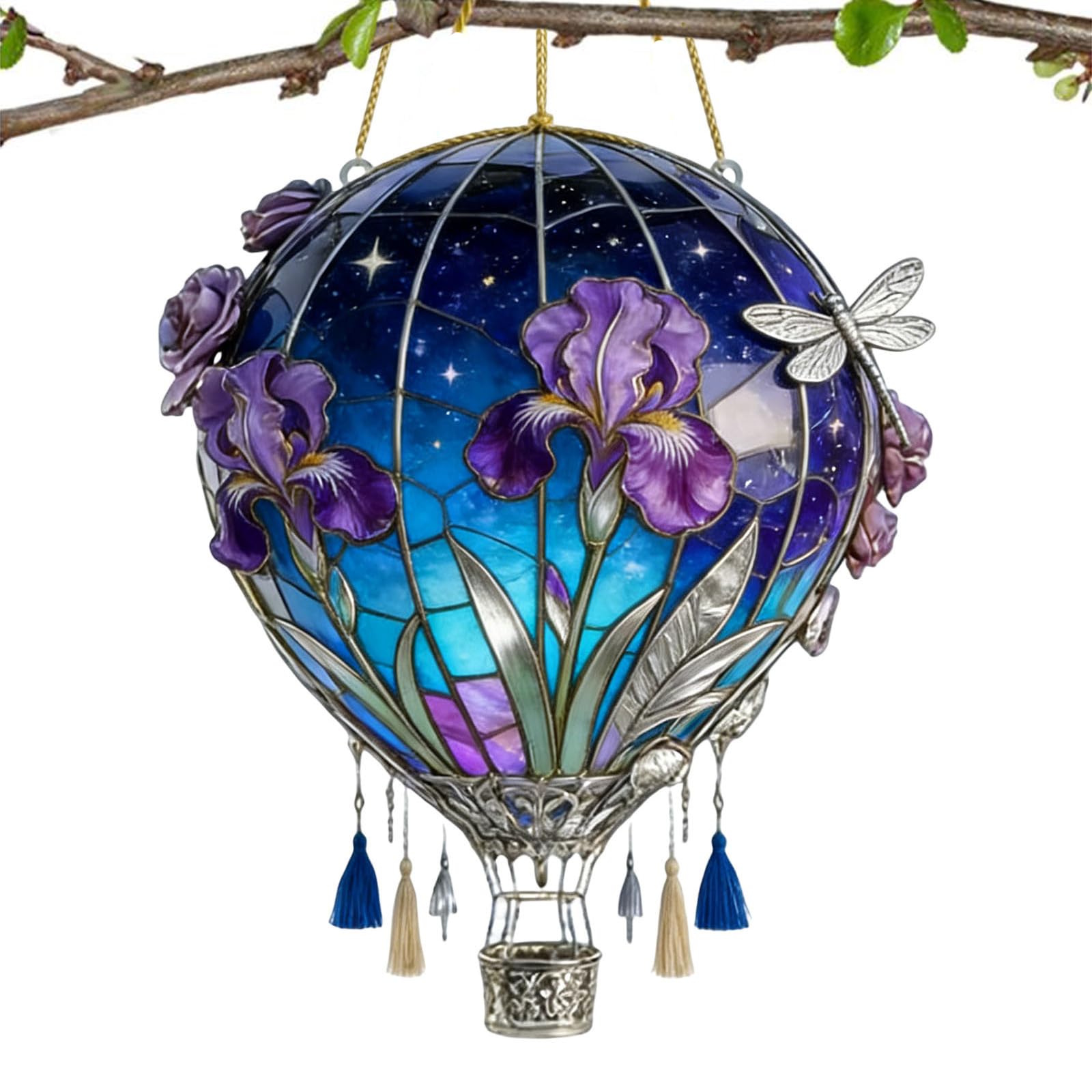 Hot Air Balloon Solar Garden Light, 2D Acrylic Solar Hanging Light with Flickering Flame, Waterproof Outdoor Decorative Lamp for Window Panel Garden Kitchen Living Room Porch Patio (Purple1)