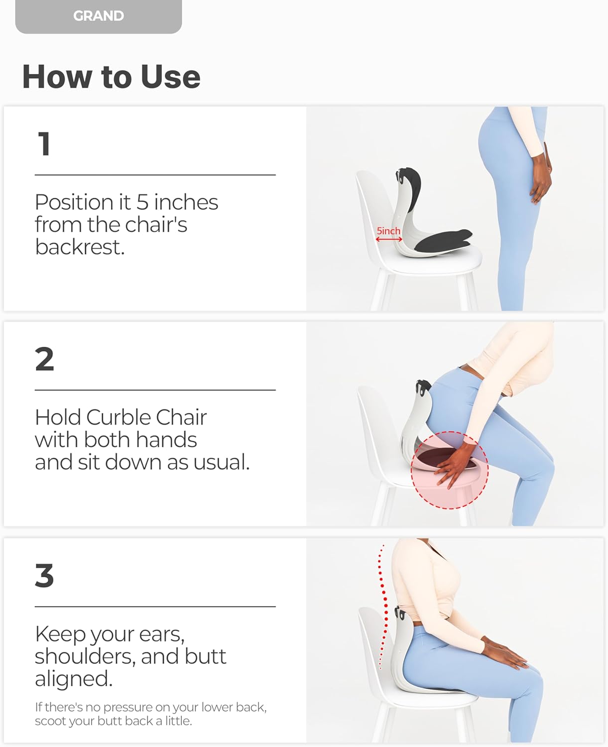 Curble GRAND(Extra Wide & Sturdy) – Ergonomic Chair Back Support, Lumbar Support for Good Posture Correction and Back Pain Relief, Perfect for Office Chair, Floor Seat, Work from Home, Patented(Black)