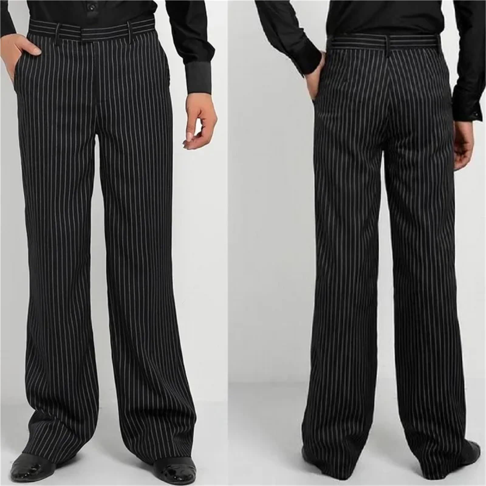 Latein Tanzhosen for Herren Herren Jungen Tanzhose Ballsaal Gestreifte for Männer Latein Kostüme Tangohose Tanzbekleidung(Waist 83cm)