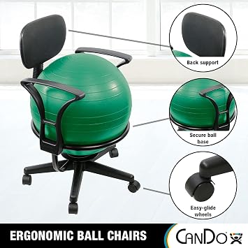 CanDo Metal Ball Chair - Inflatable Ergonomic Active Seating Exercise Ball Chair with Air Pump for Home, Office, and Classroom