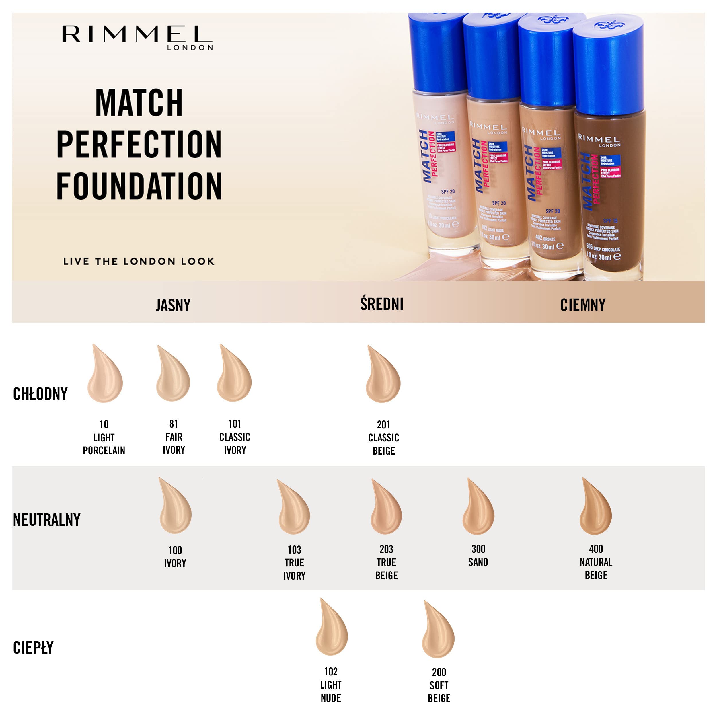 Rimmel Match Perfection Podkład do Twarzy, 200 Soft Beige, 30 ml