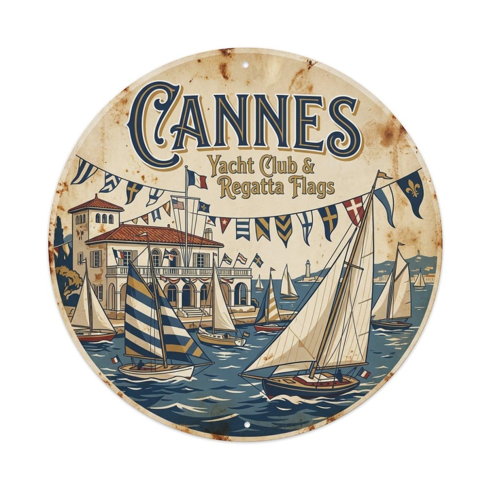 City Travel France Cannes Yacht Club Regatta Flags Metal Tin Sign