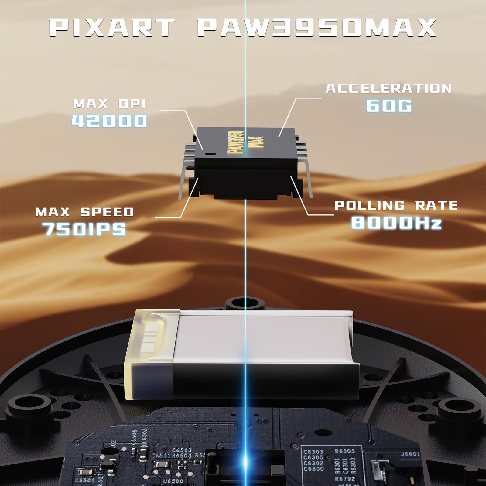 ATTACK SHARK V5 Bezprzewodowa Mysz Gamingowa 8000Hz,53G,PixArt PAW3950MAX,Mikrokontroler Nordic 52840, Bluetooth/2.4G/Myszy Przewodowe ze Spiralnym Kablem,42KDPI (Czarny)