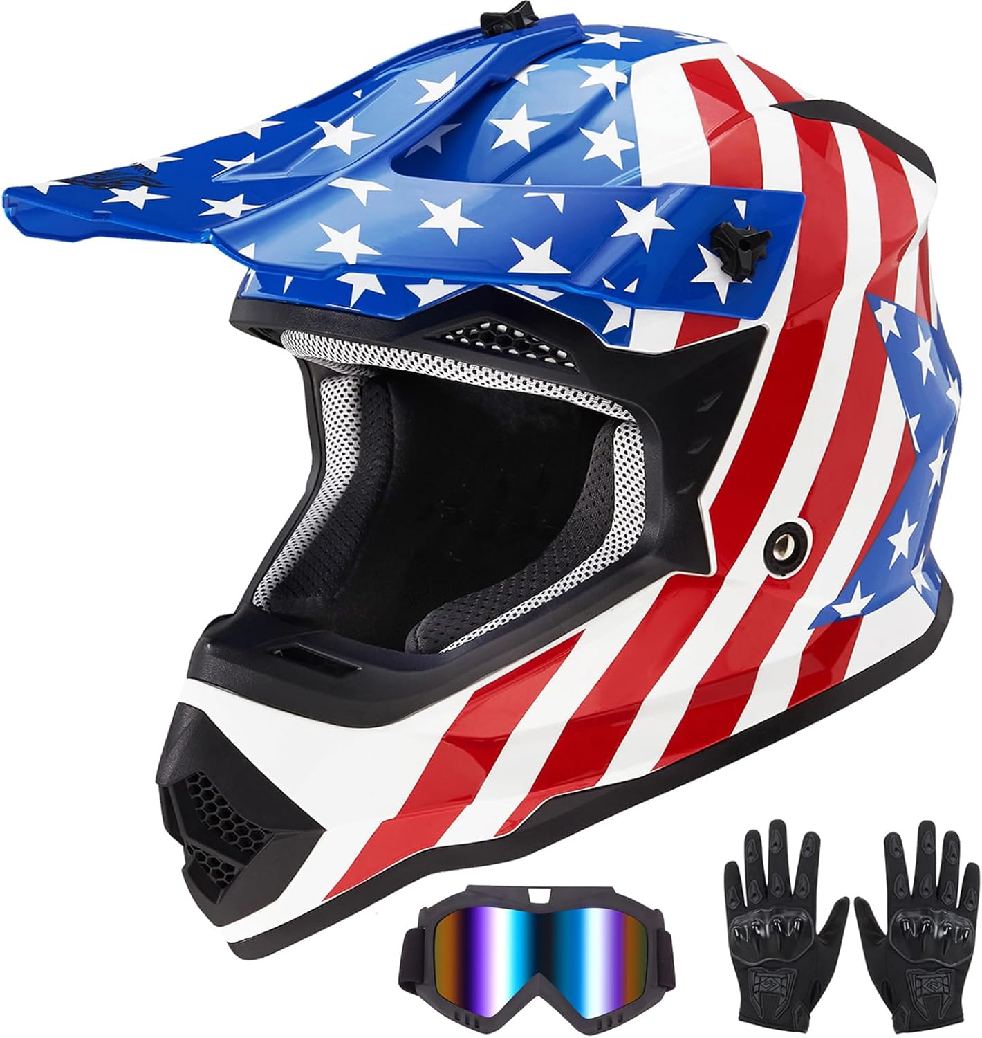 VCOROS Youth Kids Dirt Bike Helmets Motocross Street Offroad BMX MX ATV Dirtbike Motorcycle Helmet VS-905 with Goggles Gloves DOT Approved Glory Stars Small