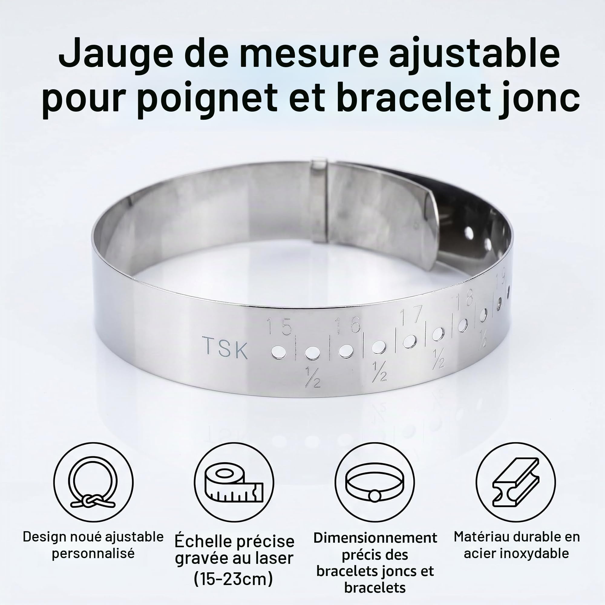 HEEPDD Bracelet jauge, Outil réglable de Mesure de Taille de Poignet en Acier Inoxydable pour Bijoux Bracelets et Accessoires for Femmes Hommes bijoutiers créateurs jo