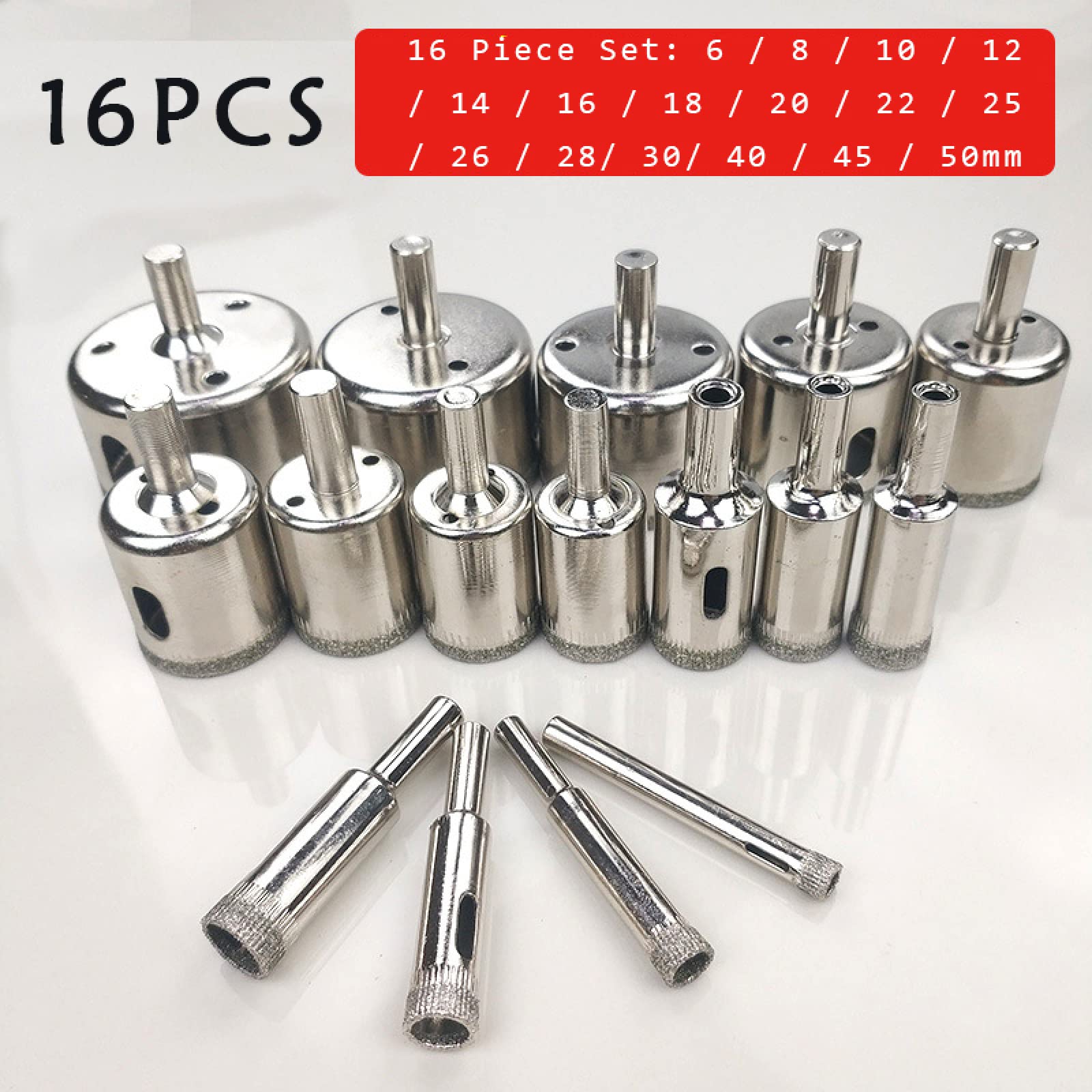 Brocas Juego de brocas Hss con revestimiento de diamante, 16 Uds., 6mm-50mm, azulejo, mármol, vidrio, sierra perforadora de cerámica, brocas de perforación abiertas, broca de núcleo de diamante