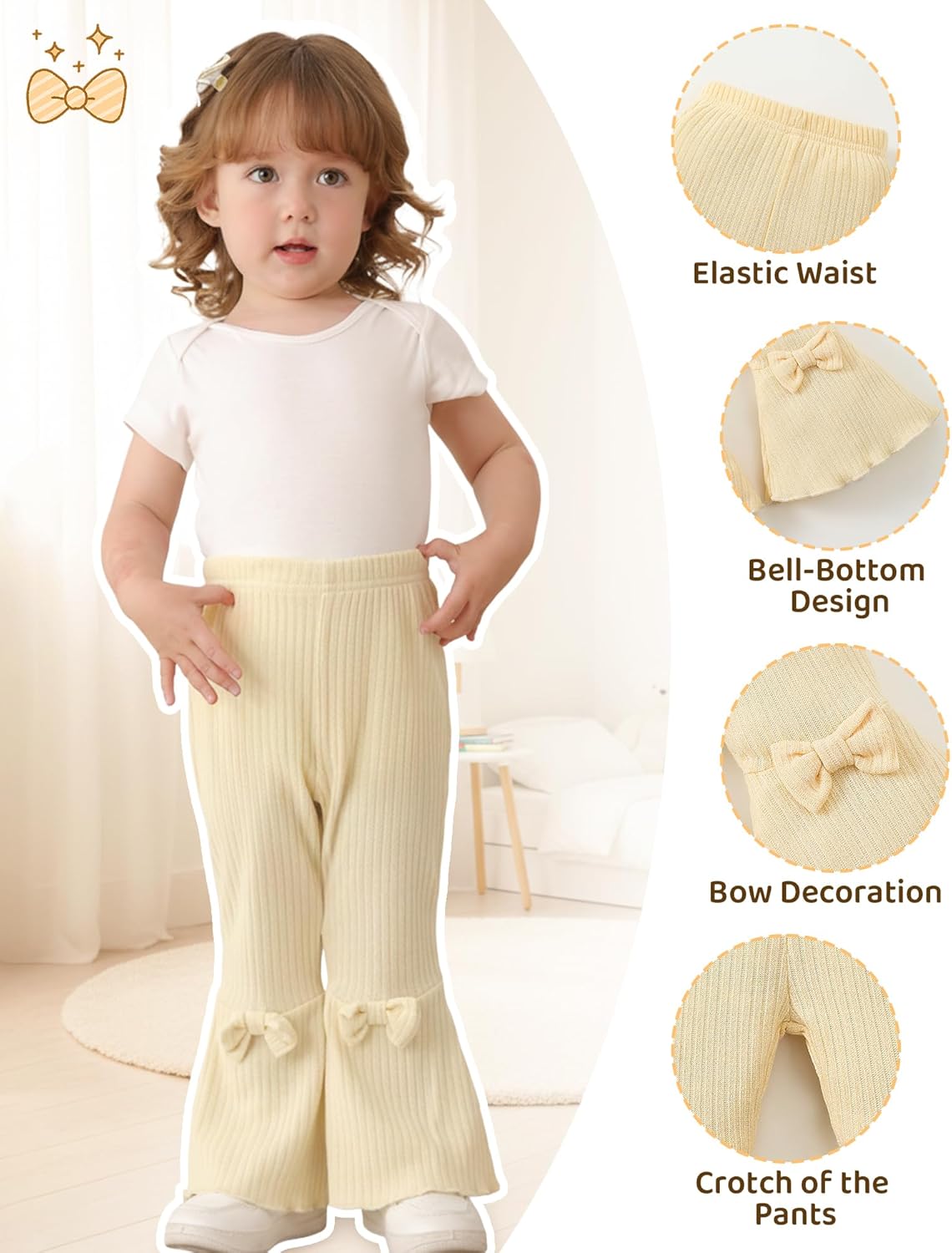Mioglrie Baby Girl Pants Toddler Leggings 3 Pack Flare Newborn Baby Pants 3 6 9 12 18 24 Months Bell Bottoms for Girls - Image 4