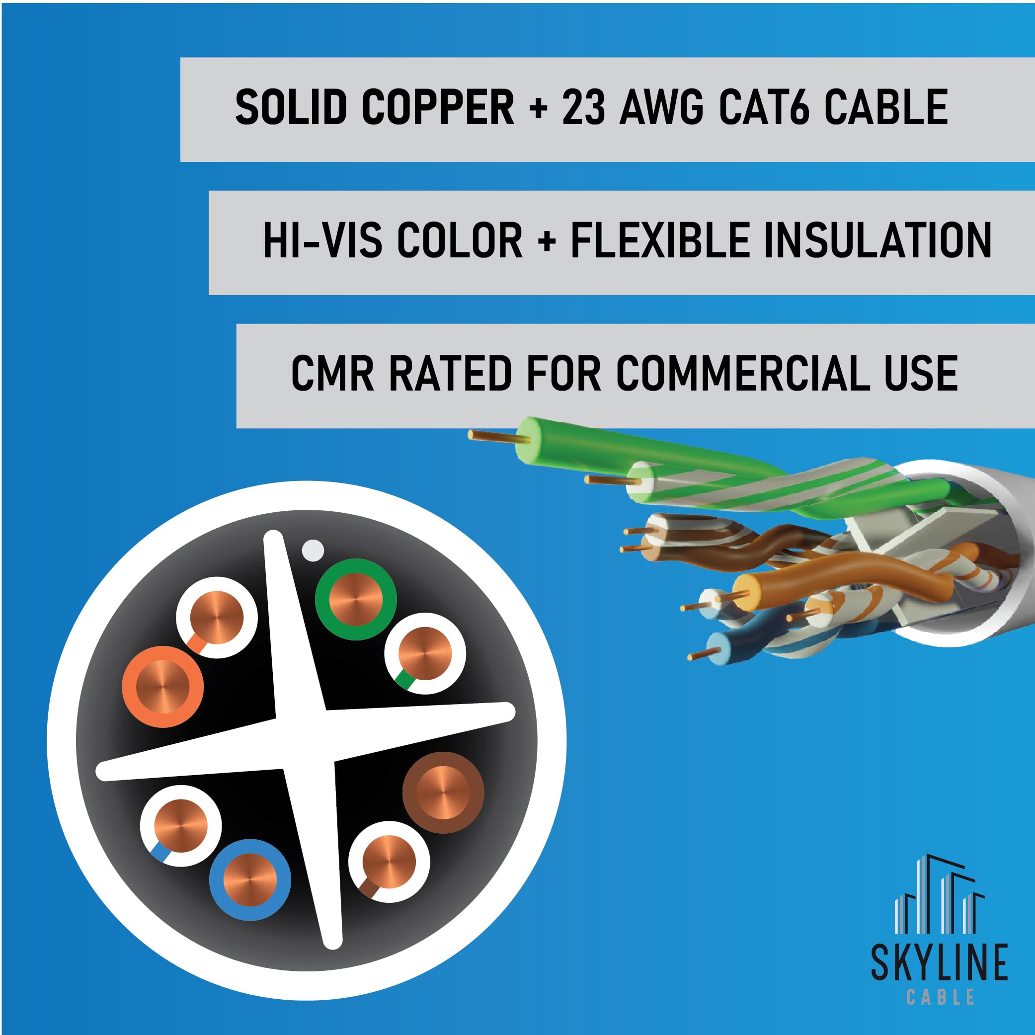 Skyline - Cavo di rete Ethernet Cat 6, CMR, 550 Mhz, 23 AWG, in rame nudo massiccio (scatola di imballaggio, 0,3 m, bianco)