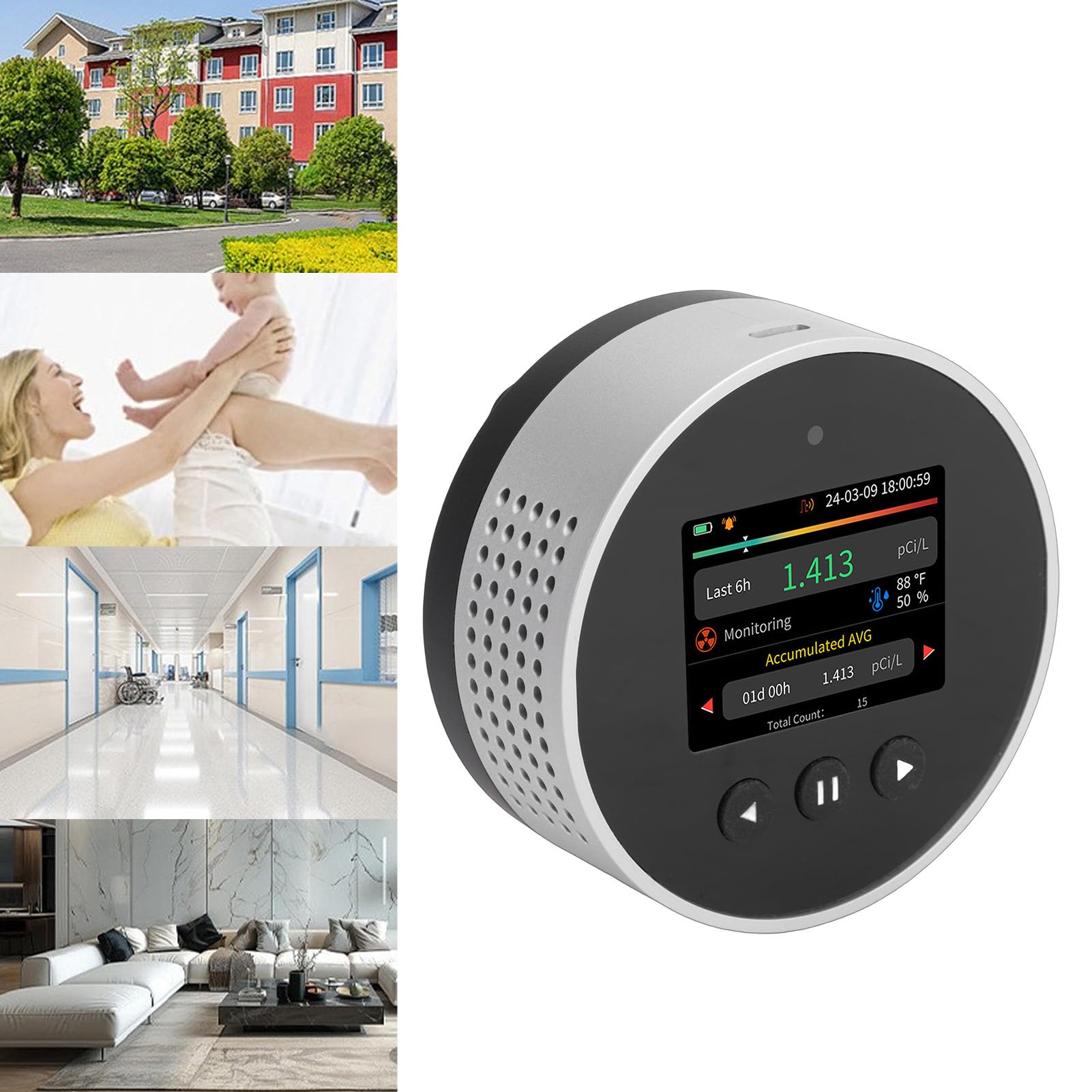 Fafeicy Rilevatore di Radon Domestico Tester per Interni Monitor Digitale per Radon con Display LCD Letture a Breve e Lungo Termine in Tempo Reale per Ufficio Scolastico nel