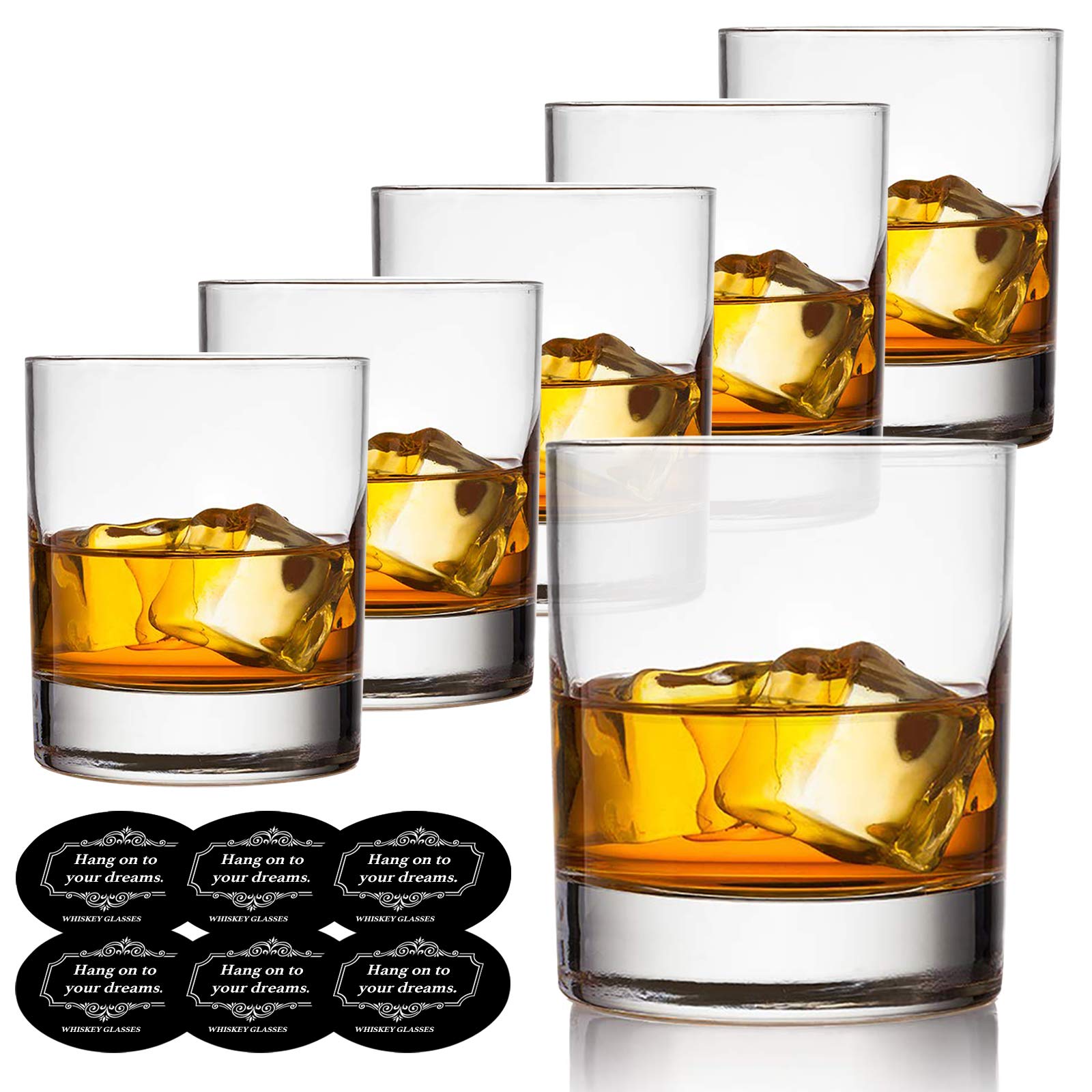 Buy Old Fashioned Whiskey Glasses Set of 6 with Drink Coasters, Vivimee