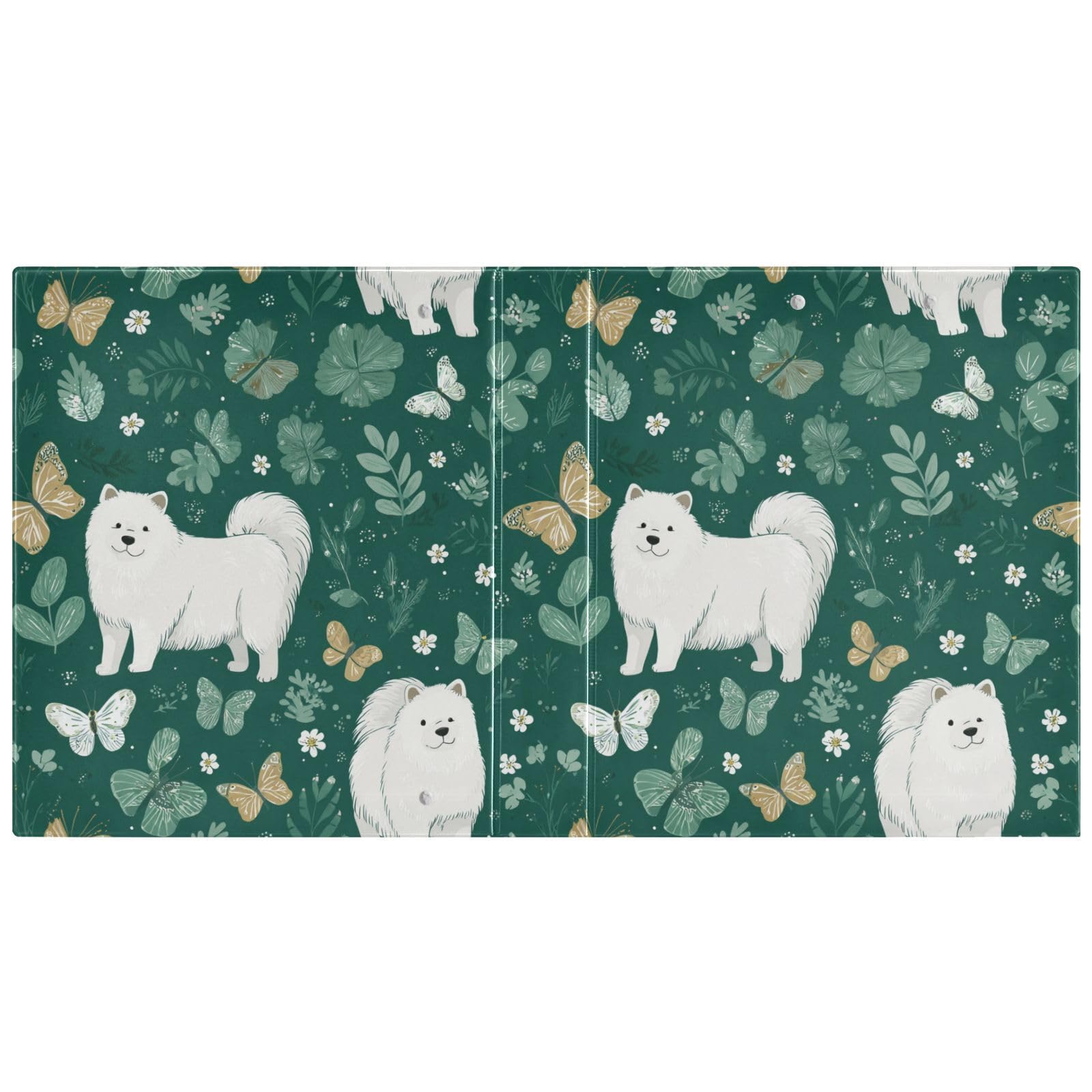 Kcldeci Samoyed Butterfly - Raccoglitore a 3 anelli con copertina rigida, 3,8 cm, 200 fogli, per ufficio, casa, rientro a scuola, confezione da 2