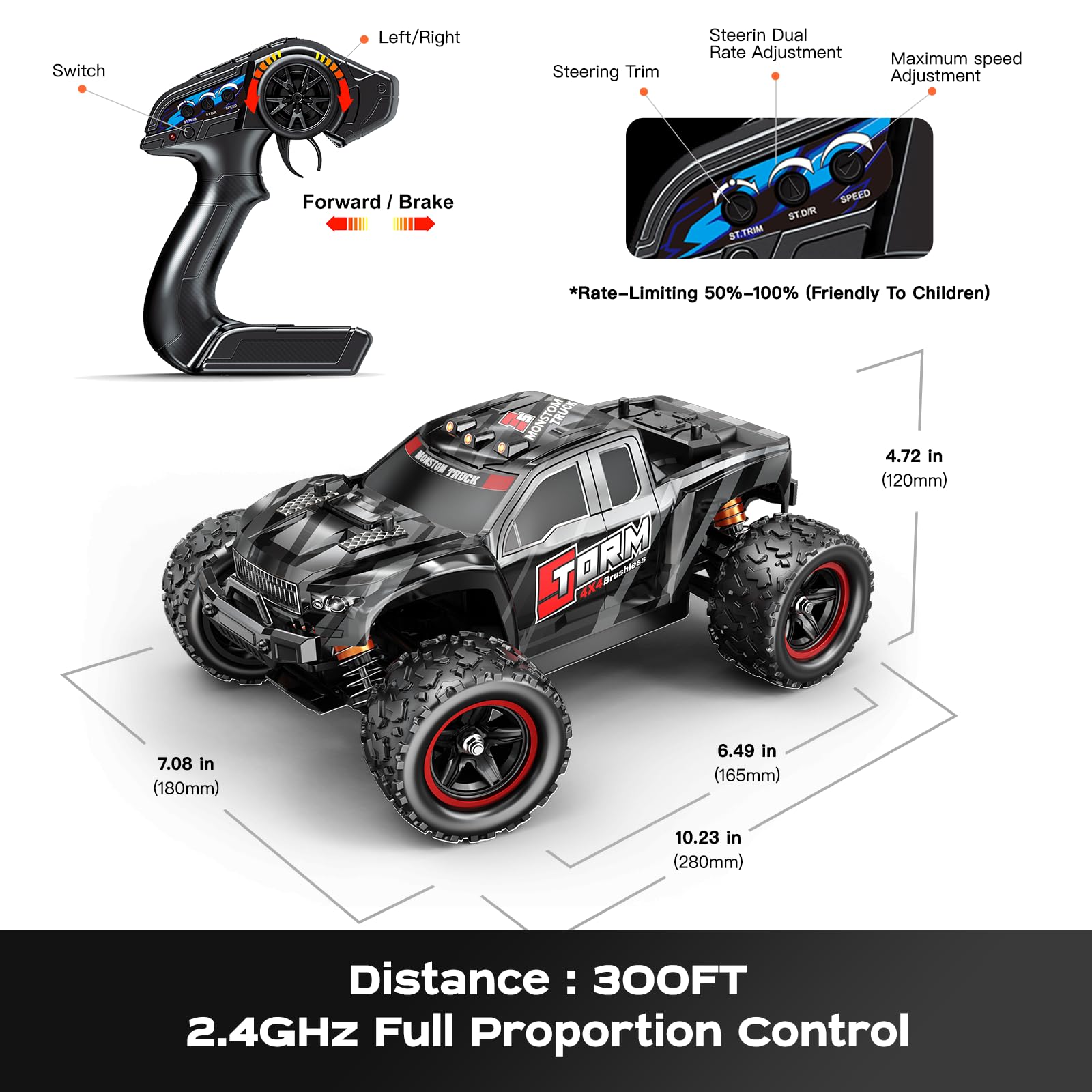 Voiture télécommandée 1:18 Brushless 4x4 pour Adulte & garçon, Voiture RC Tout Terrain à Transmission métal, 52 km/h, avec 2 Batteries 1500mAh et kit de pièces de Rechange
