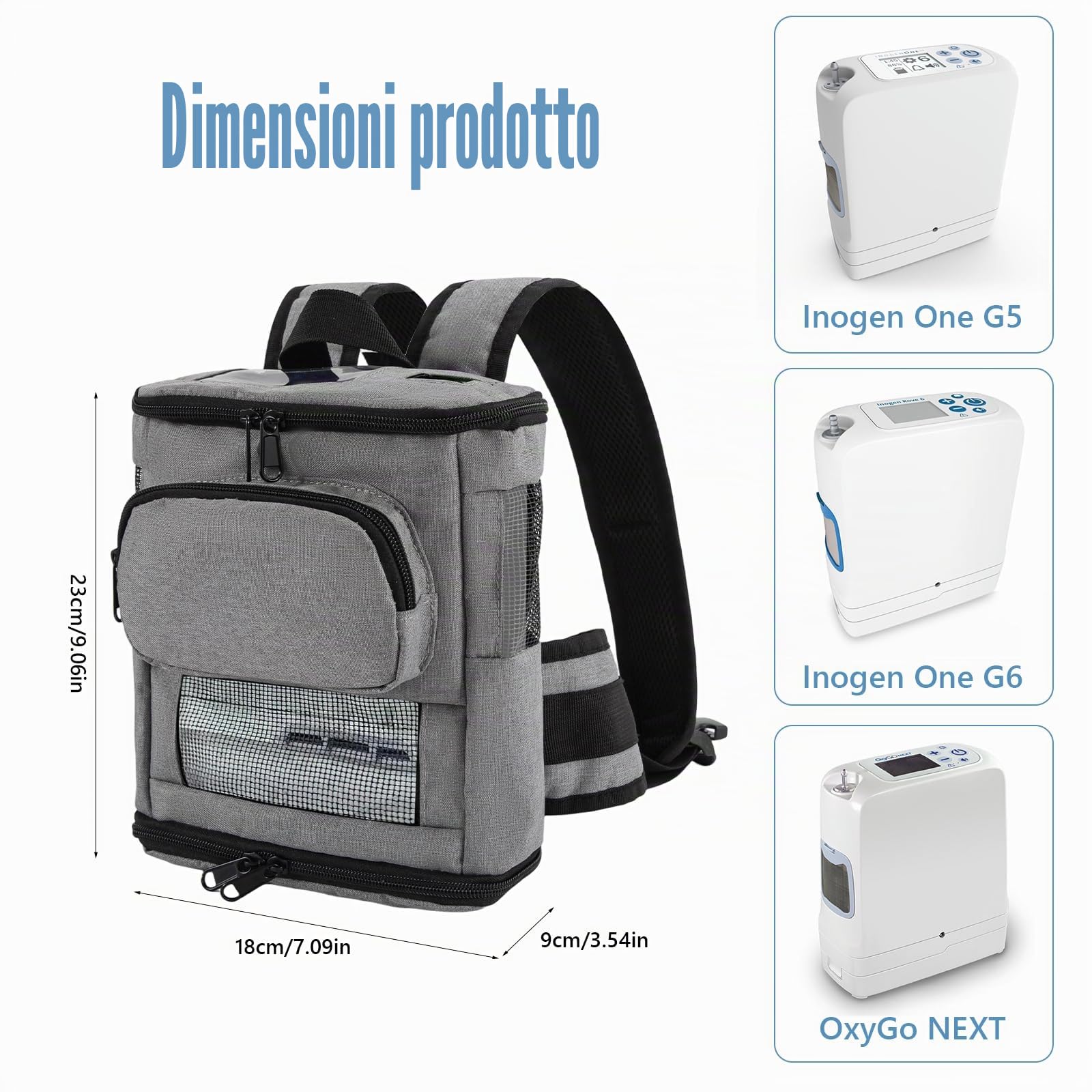 Zaino per dispositivo di ossigenoterapia, zaino portatile per concentratore di ossigeno compatibile con Inogen One G5 e Inogen One Rove 6, borsa da viaggio per dispositivo di ossigenoterapia portatile