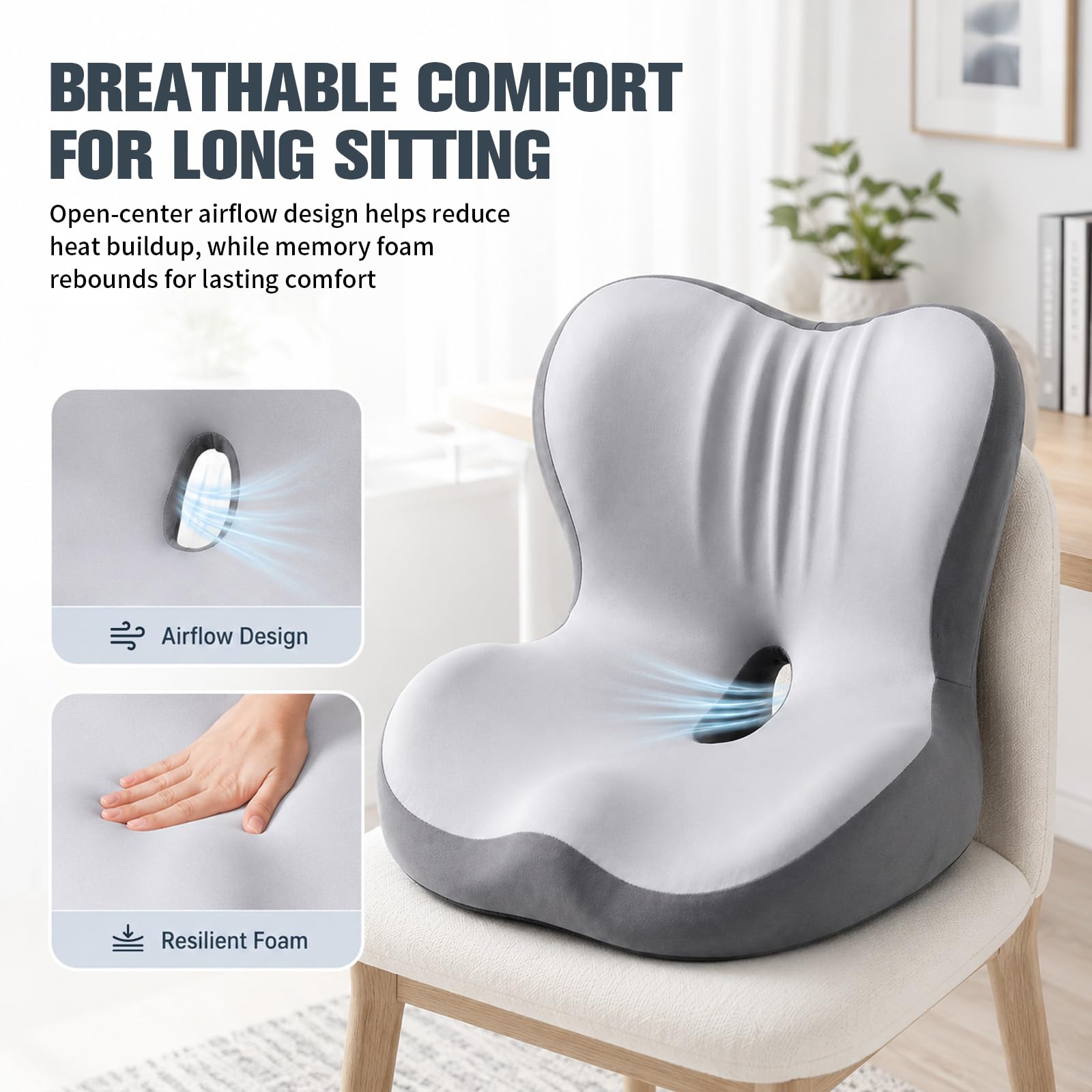 Cojín de asiento ortopédico con respaldo ergonómico para silla de oficina, coche y sala de juegos