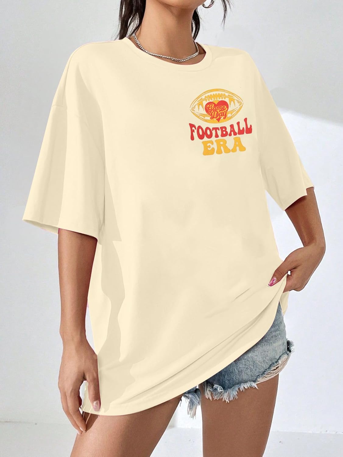 Football Shirts for Women in My Football Era Tshirt Game Day Shirt Oversized Graphic Tee Casual Short Sleeve Top Medium Apricot
