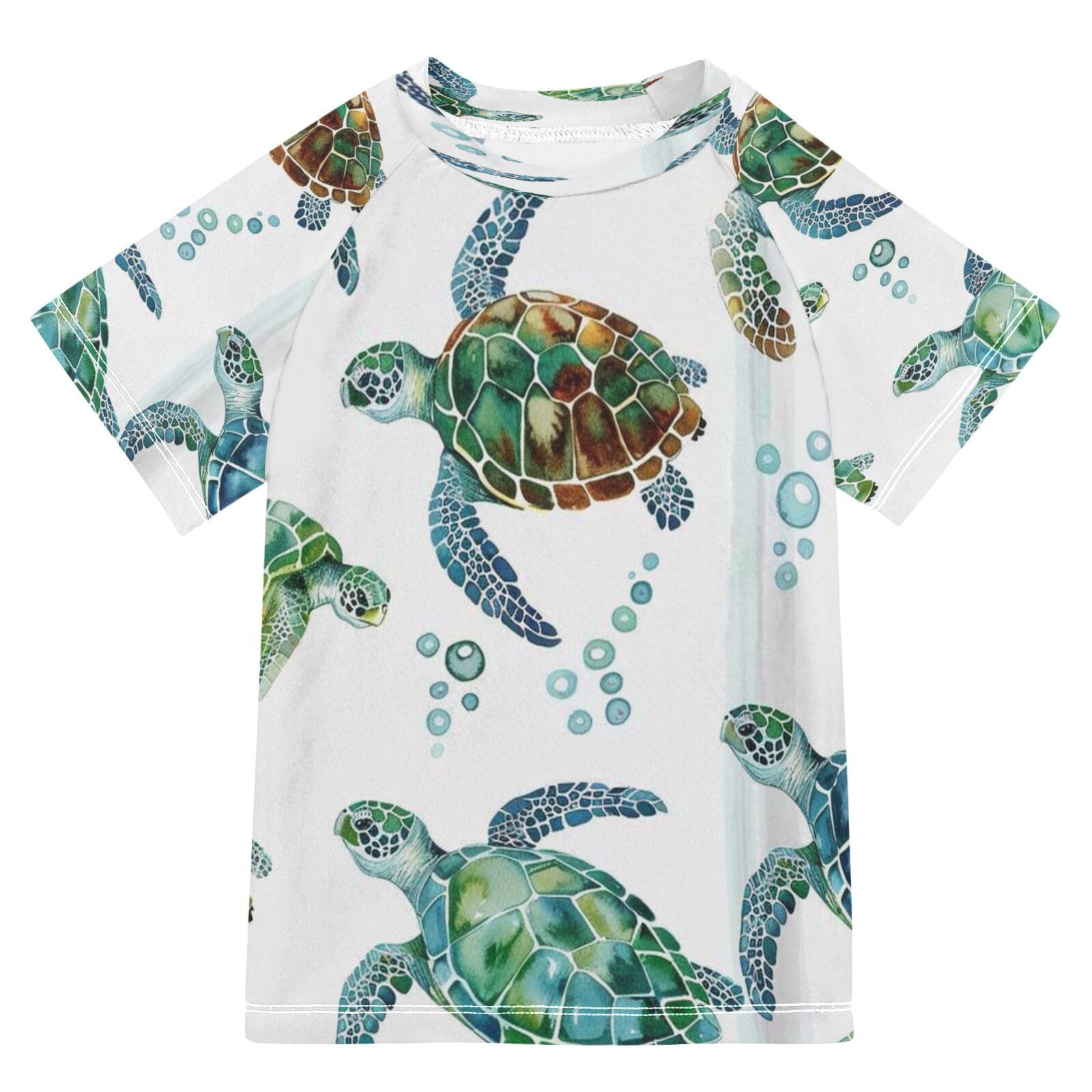 Toddler Boy Rash Guard Short Sleeve Swim Shirt Sea Turtle Print Rashguard 3T Beach Shirts Quick Dry,10