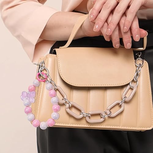 Miniatura 4 de SZXYCZL Abalorios con cuentas para teléfono, lindo lazo con perlas y purpurina para teléfono, cordón antipérdida, cadena de teléfono, llavero para