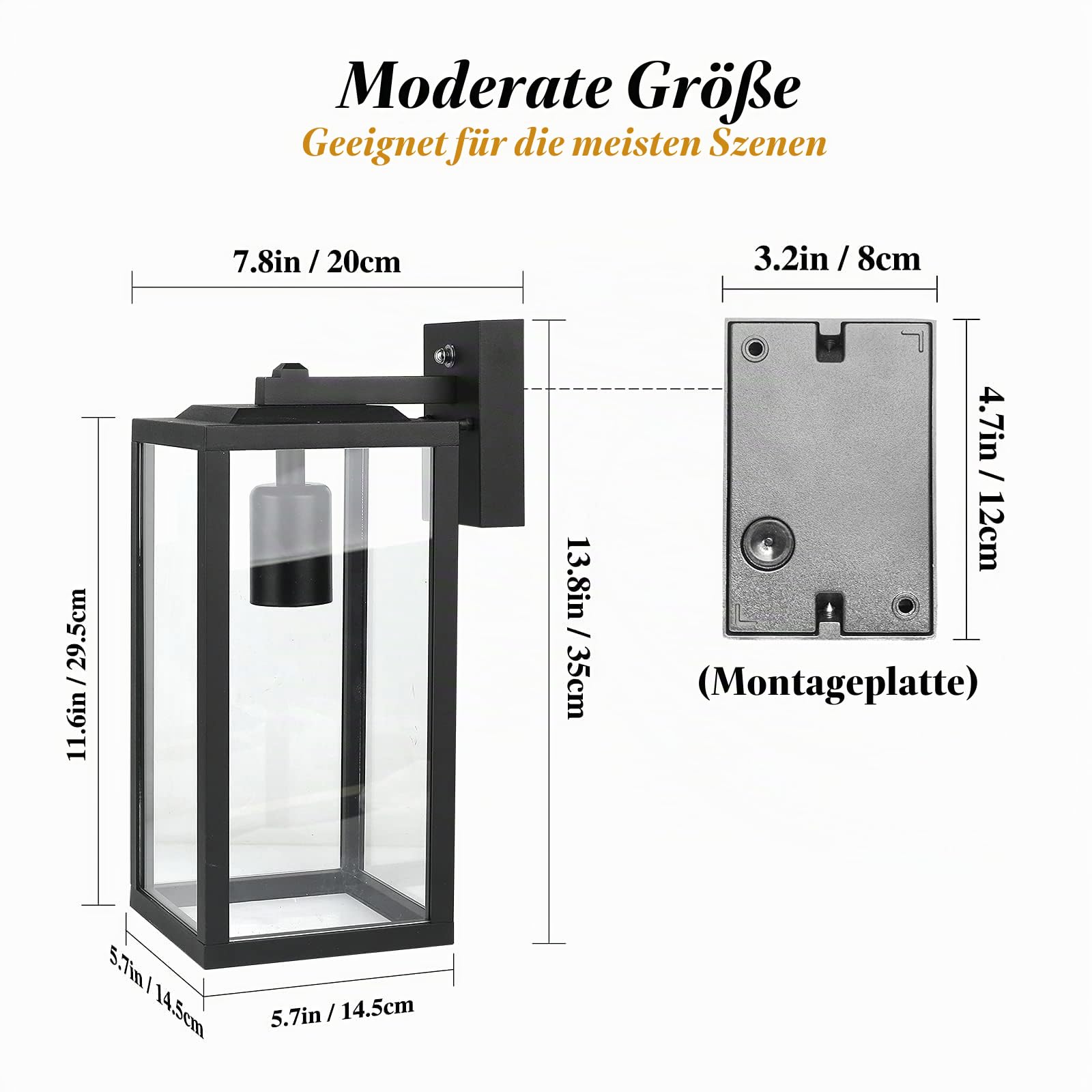 HLFVLITE Außenwandleuchte aus Metall in Mattschwarz und klaren Glas, 1-flammige Wandlampe Außenleuchte Alumniumguss IP44 Wasserdicht Max. 60W E27 Fassung