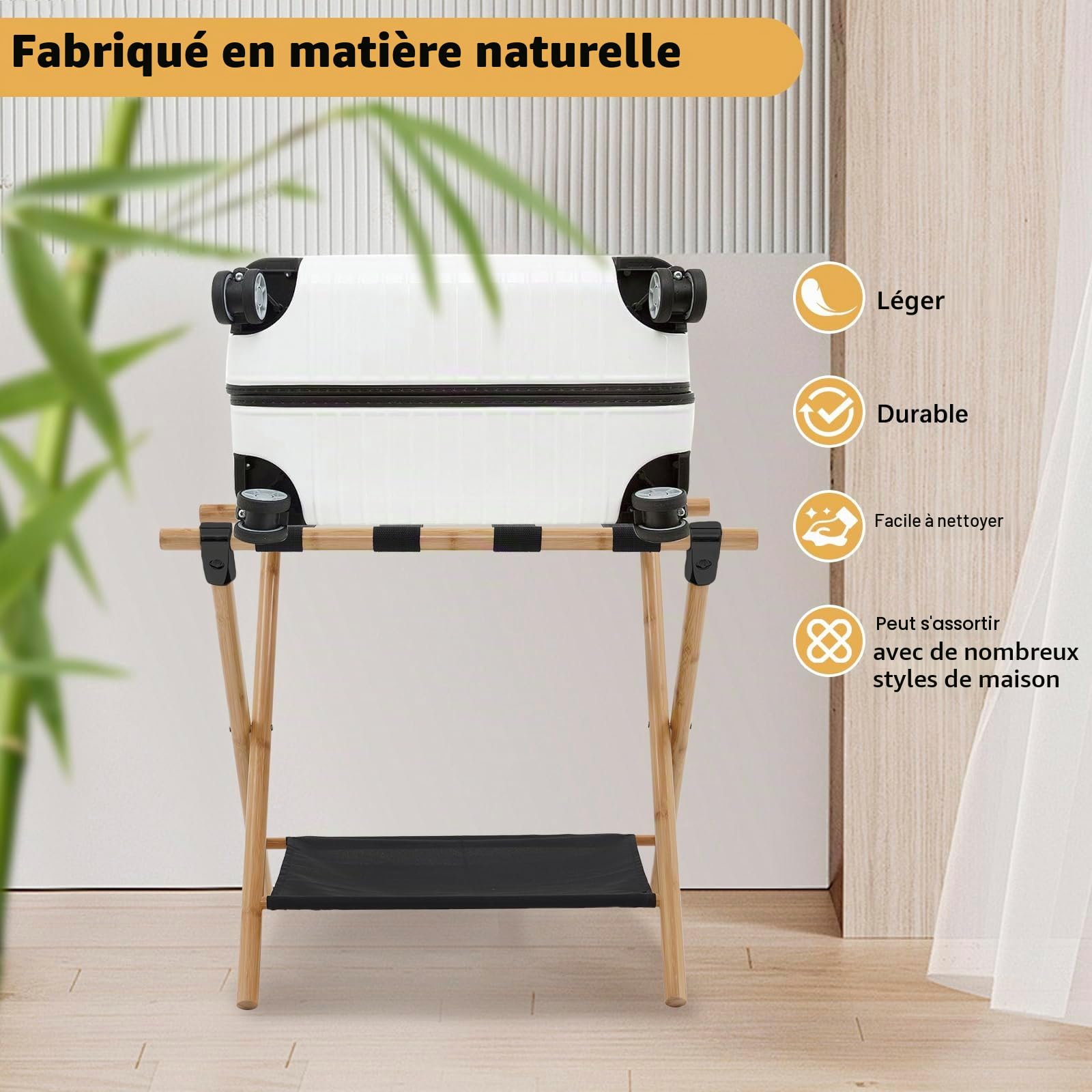 Grand Porte Bagages Pliable, Lot de 2 porte-bagages double couche avec 4 sangles, tabouret de valise pour hôtel et maison, 64 x 45 x 52 cm