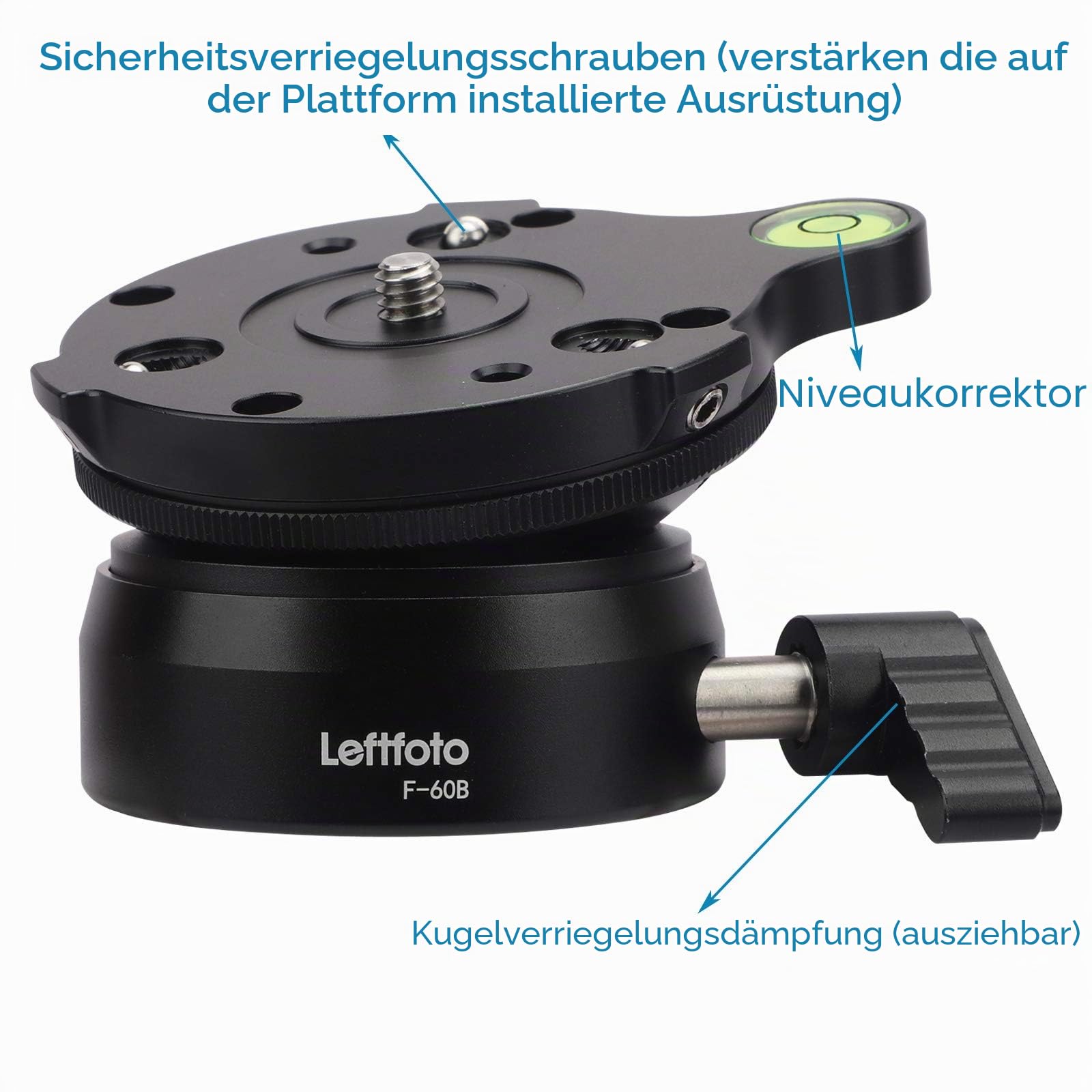 Stativ-Nivellierfuß, halbe Kugel, schnell nach oben und unten geneigt, um 15 Grad in jede Richtung für Canon, Nikon und andere DSLR-Kameras, Stative, Einbeinstative mit versetzter Wasserwaage