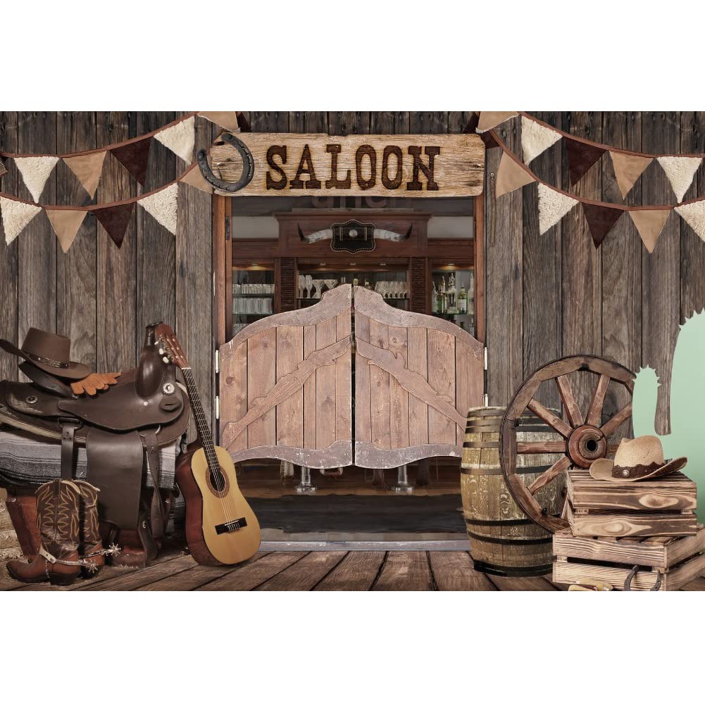 10x6.5ft Tessuto di poliestere Wild West Saloon Backdrop Cowboy Tema Old Western House Shabby Antico Sfondo per Uomo Compleanno Party Decor Foto Props